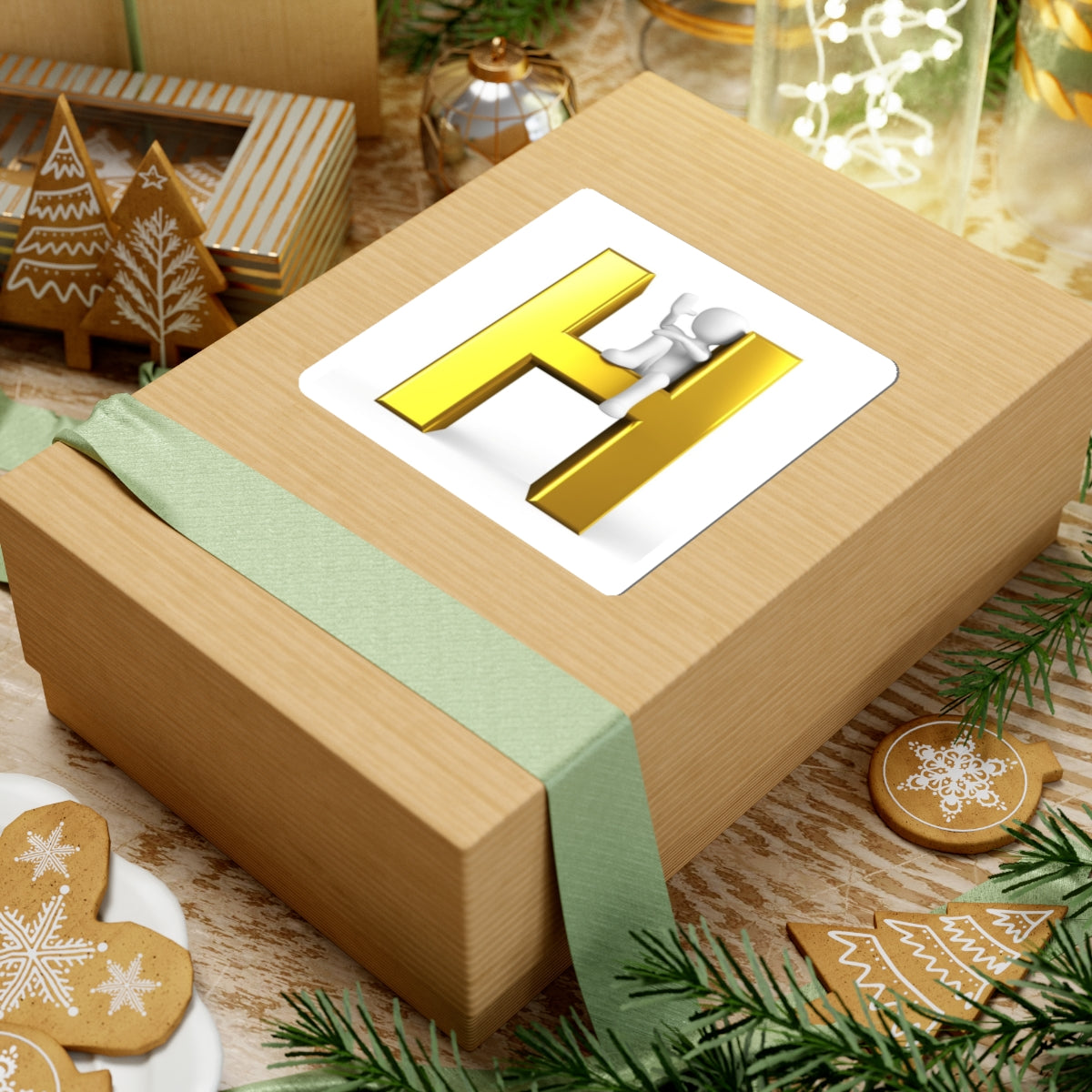 Gold 3D Letter H with Character Sticker