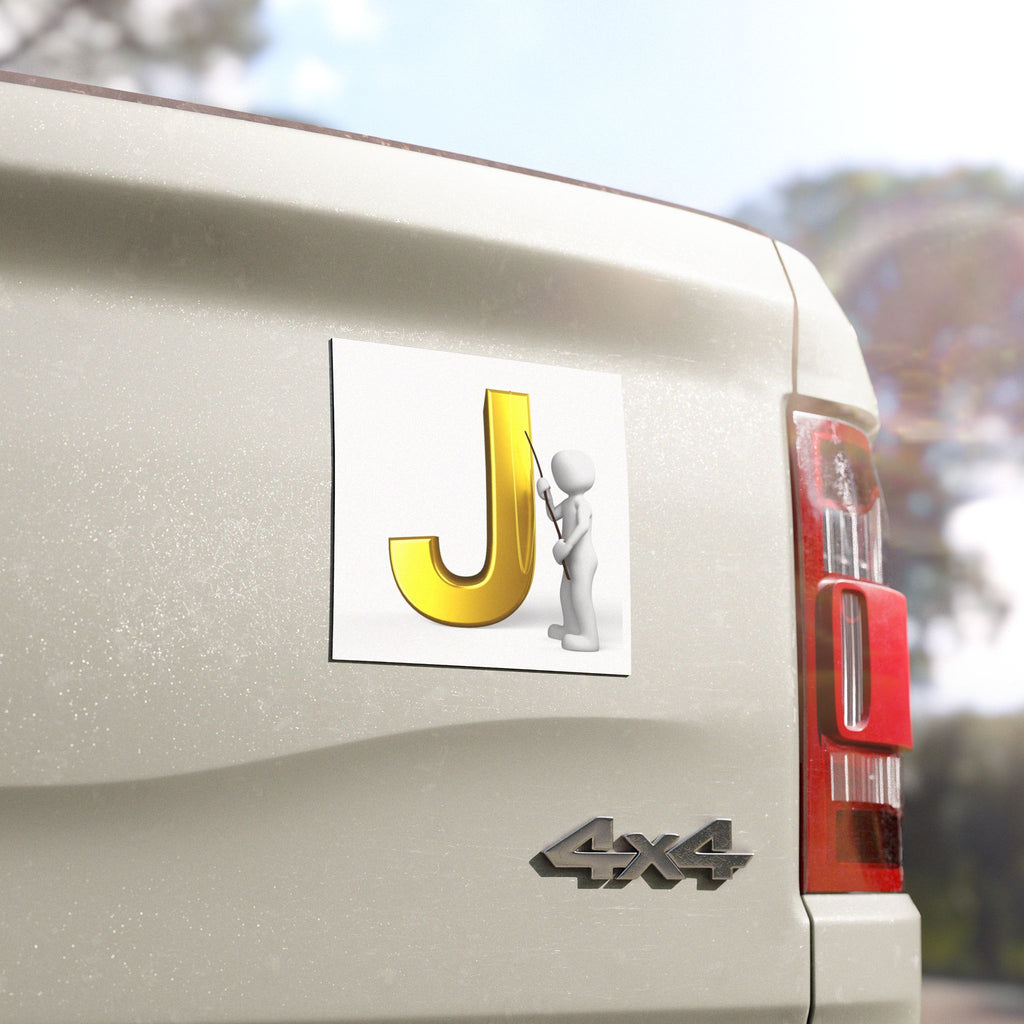 Gold Letter J with Figure car magnet | Car Magnets