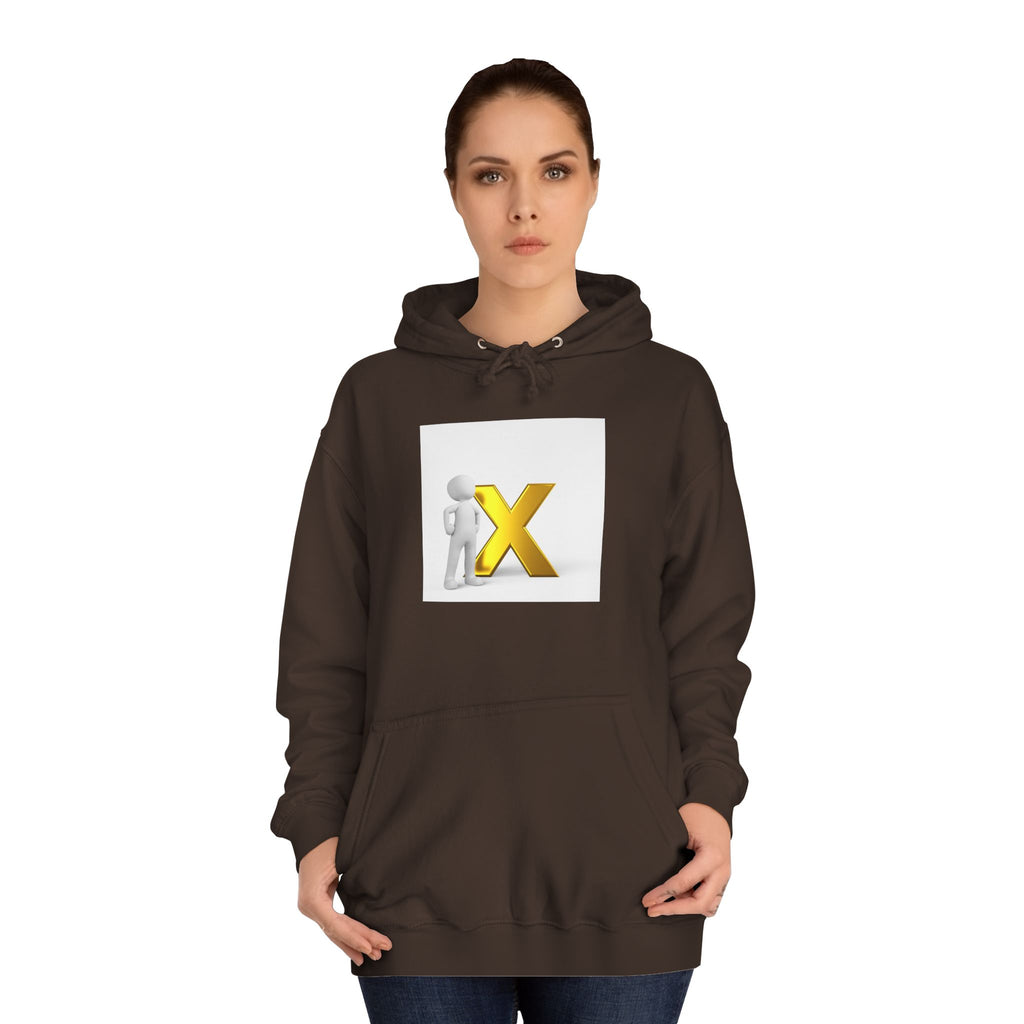 3D Figure Leaning on Gold X Hoodie | Letter X Initial Pullover