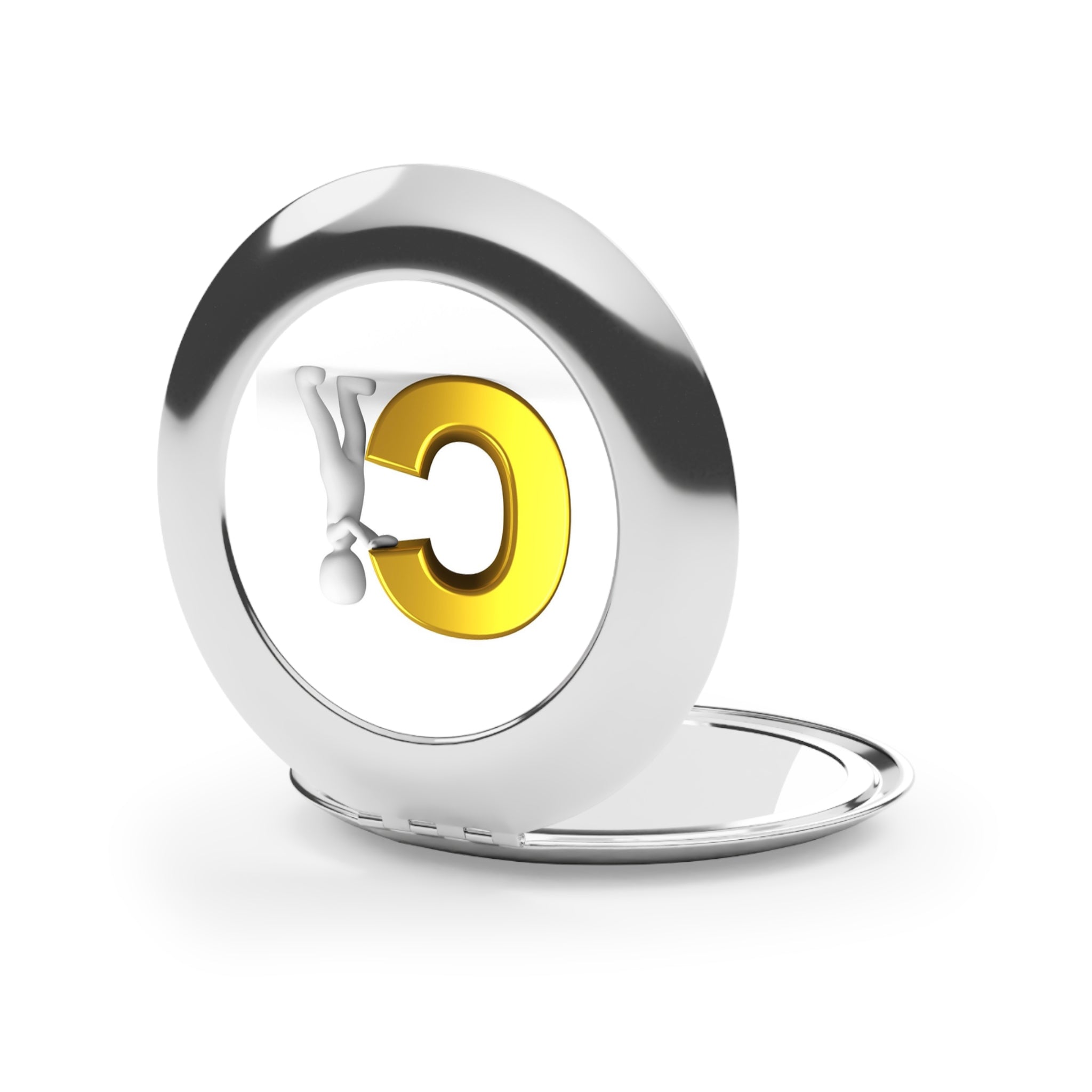 Character Pushing Gold Letter C Compact Mirror | Initial Monogram