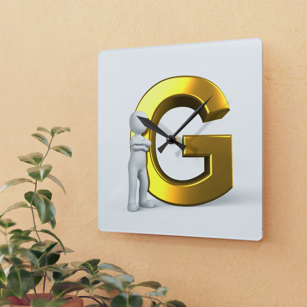 Gold Letter G monogram Acrylic Wall Clock | Initial decor, modern round clock