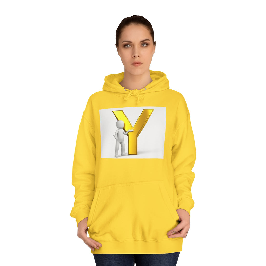 3D Gold Letter Y with Figure Hoodie | Initial Monogram Sweatshirt
