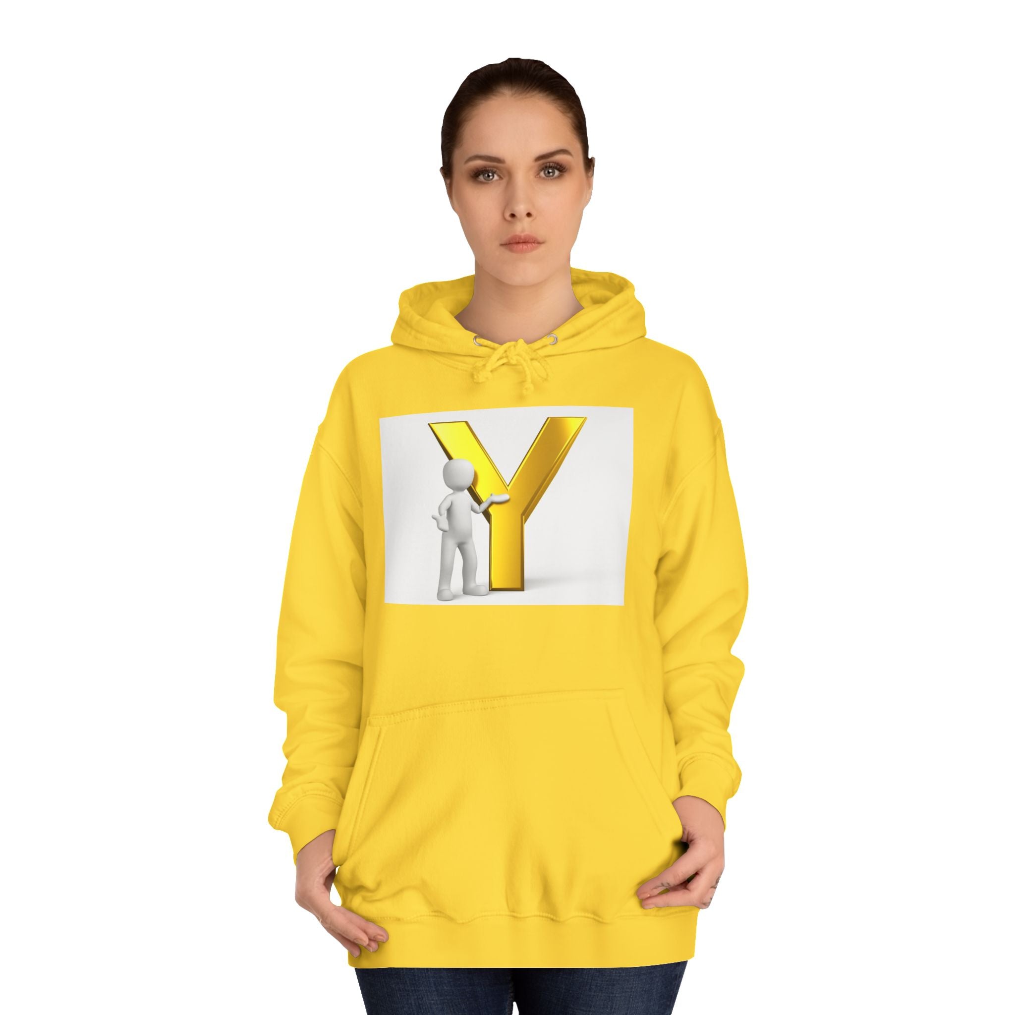 3D Gold Letter Y with Figure Hoodie | Initial Monogram Sweatshirt