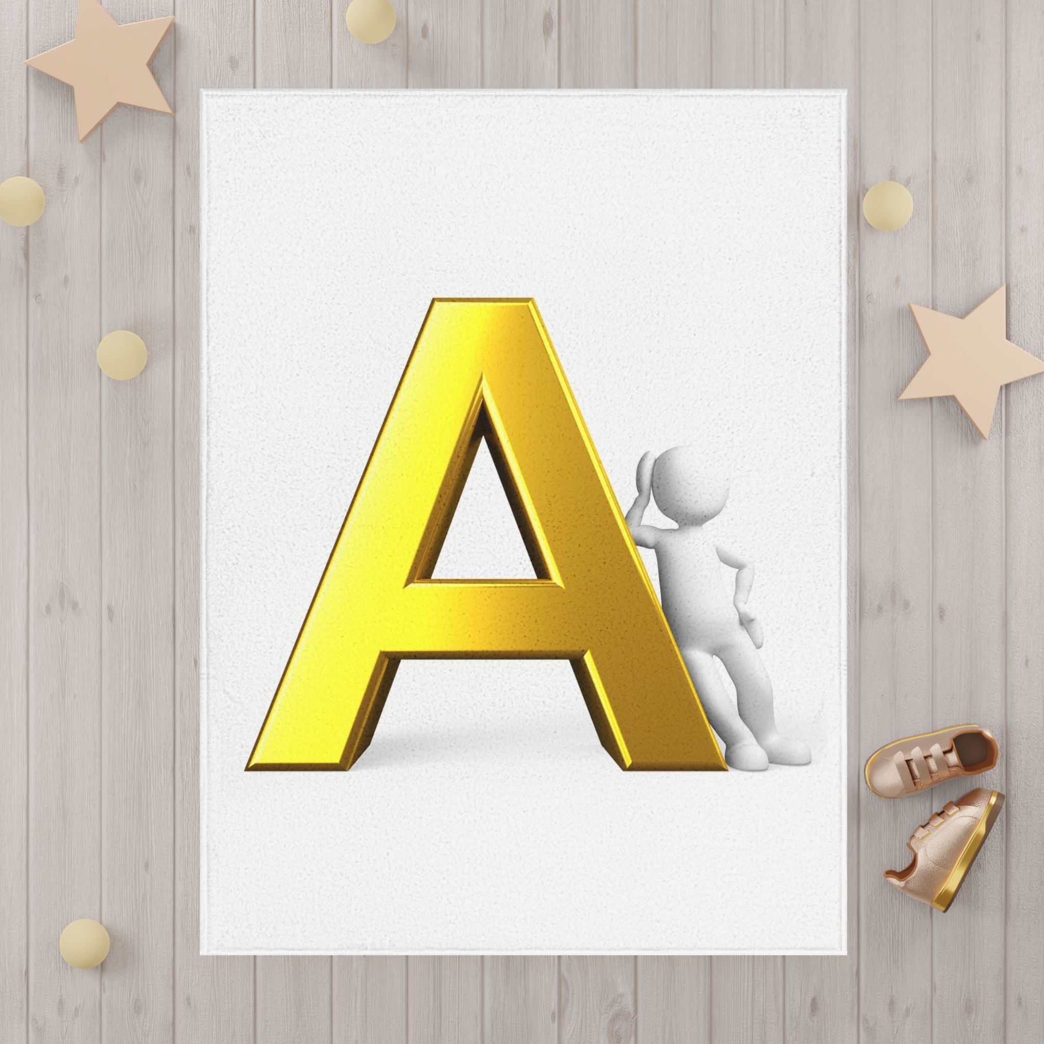 Gold Letter A monogram Toddler Blanket | Alphabet initial nursery decor