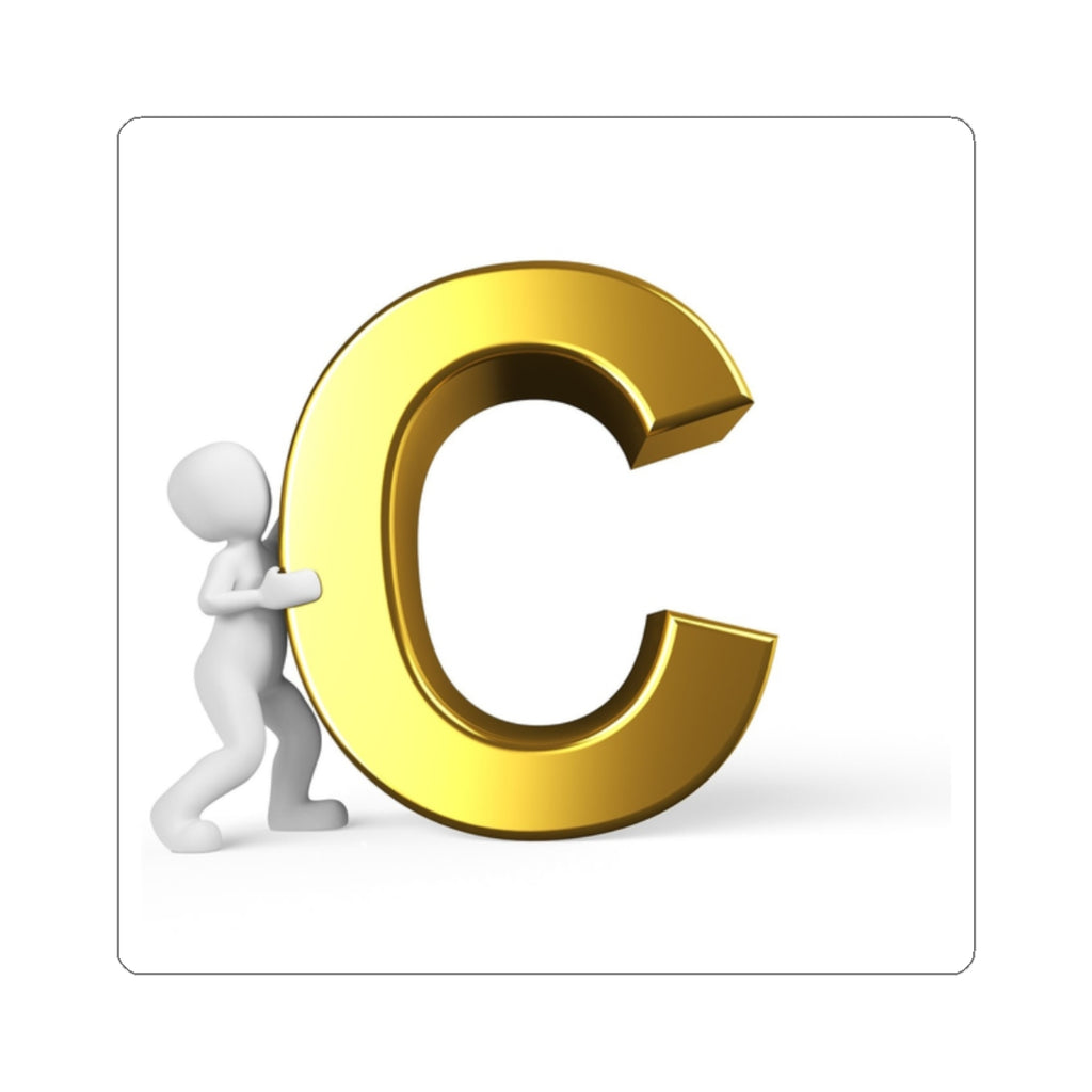 3D Gold Letter C with Pushing Figure Sticker | Kiss-Cut Sticker