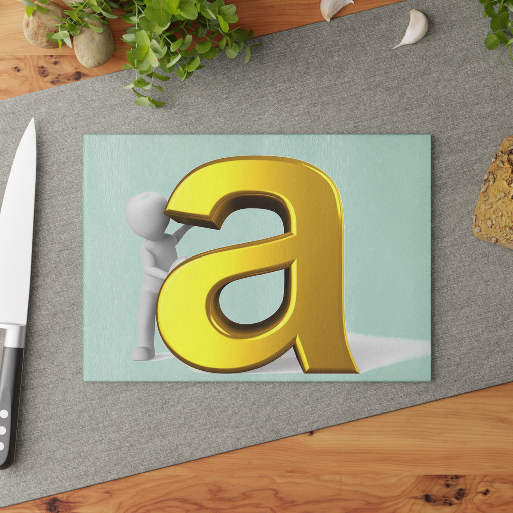 3D Gold Letter A with Figure Glass Cutting Board | Monogram Kitchen Decor