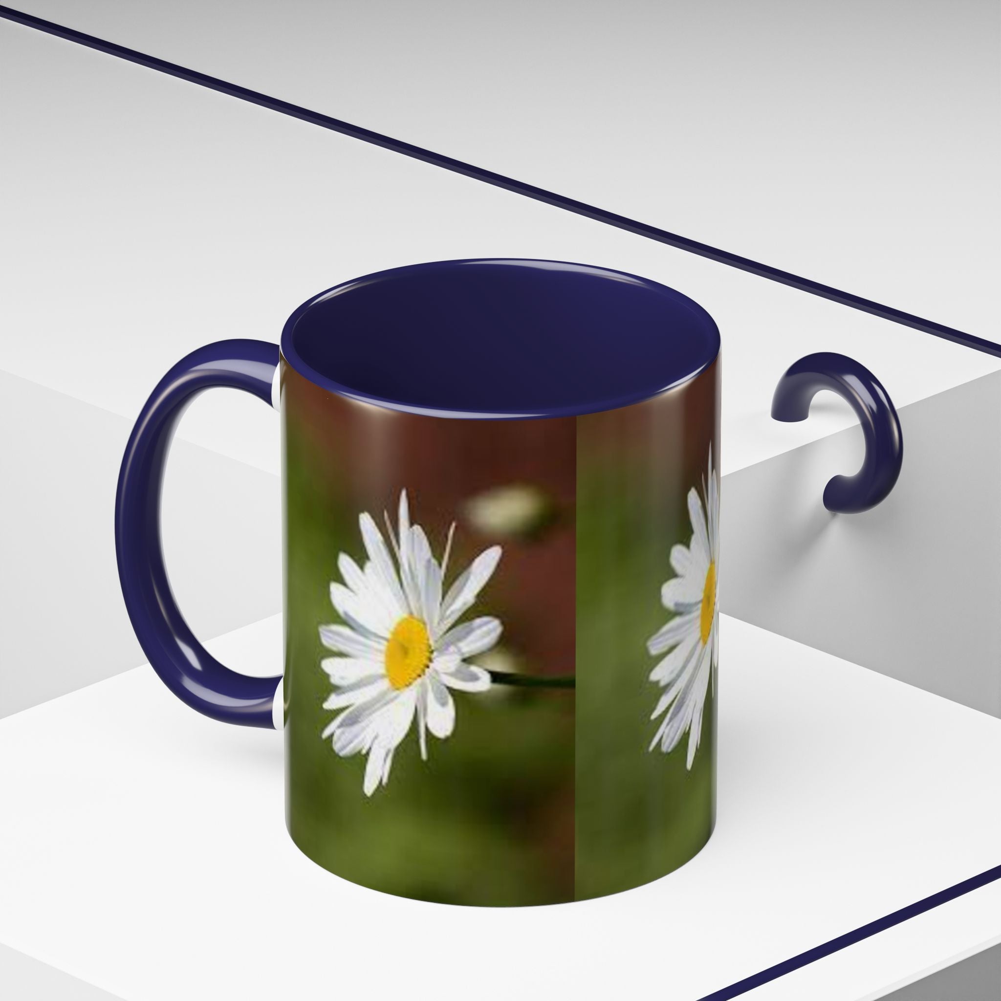 White Daisy Floral Accent Mug | 11oz or 15oz Ceramic