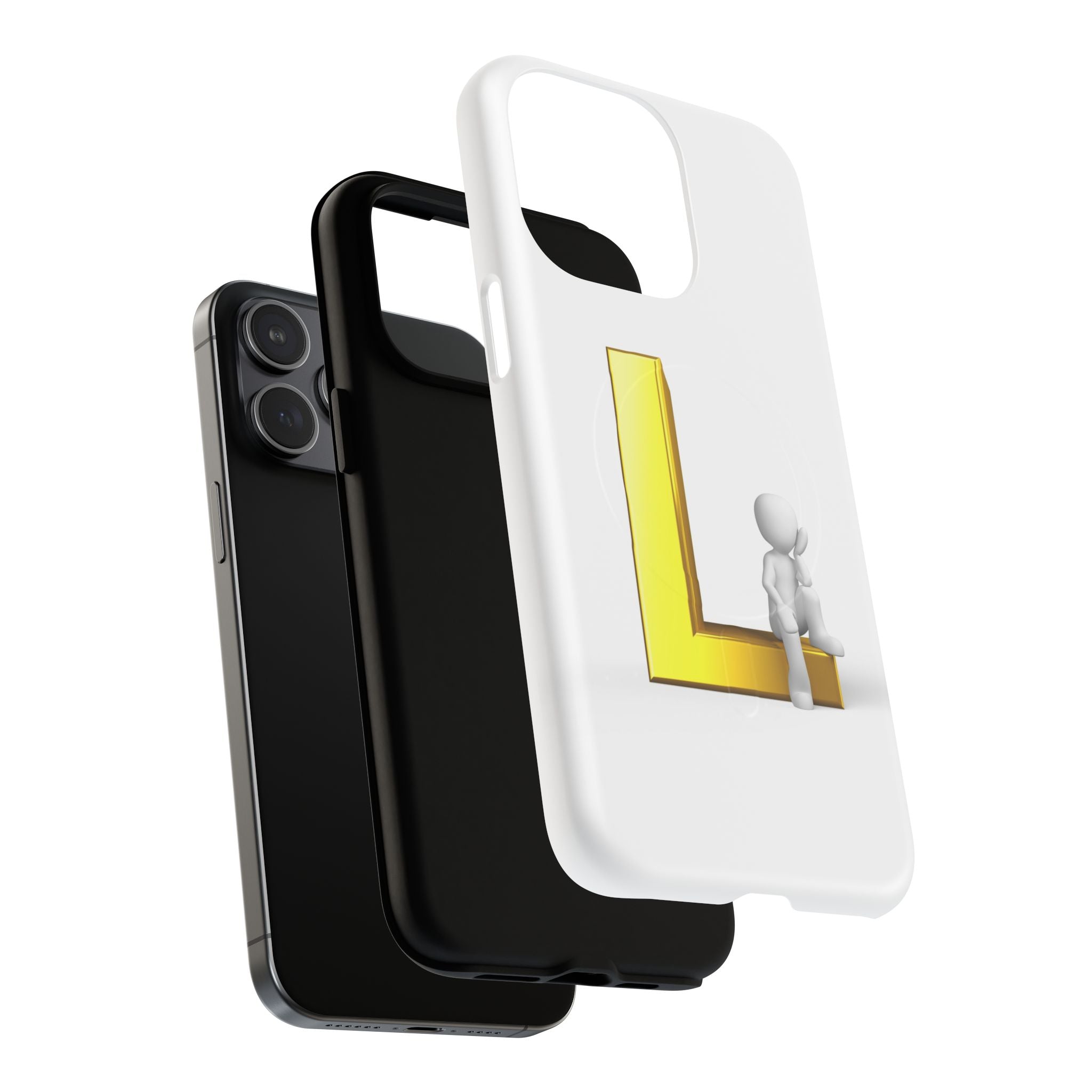 Yellow 3D Letter L with Sitting Figure phone case | Tough Magnetic Case