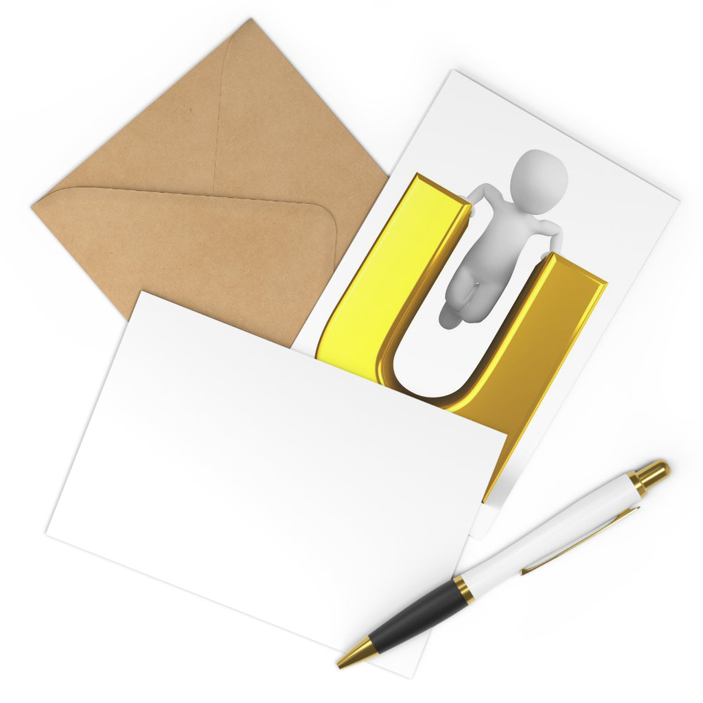 3D Gold Letter U with Figure Postcards