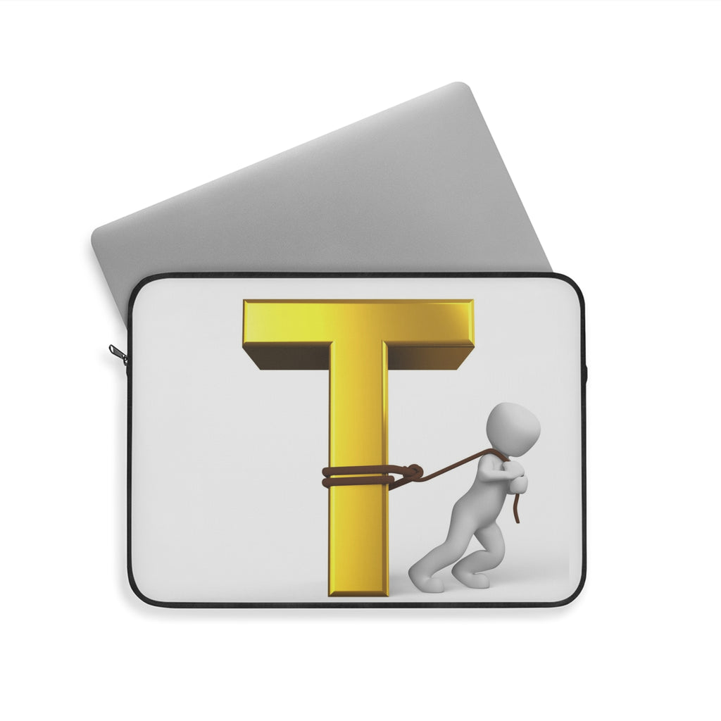 T Letter Tug Laptop Sleeve | Gold Initial Monogram, Alphabet Design