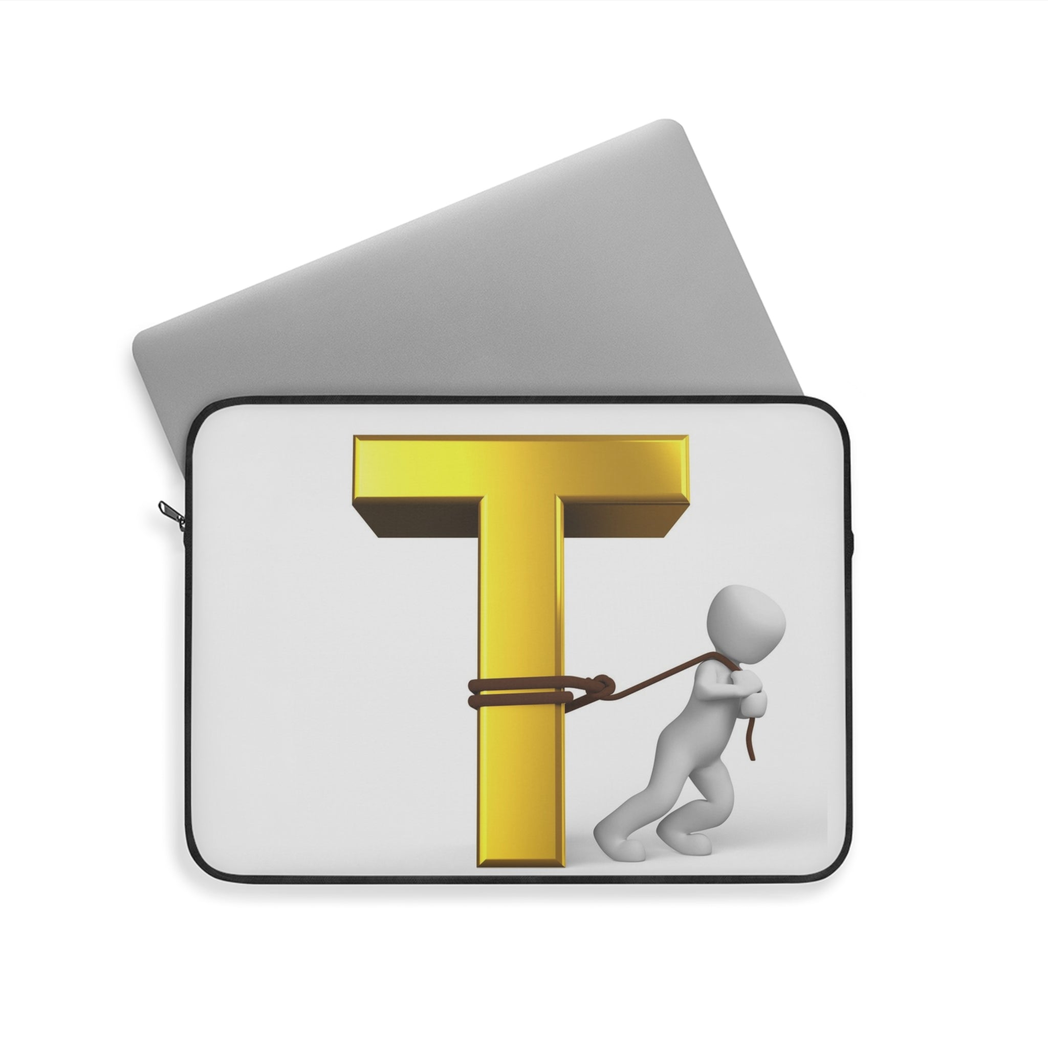 T Letter Tug Laptop Sleeve | Gold Initial Monogram, Alphabet Design