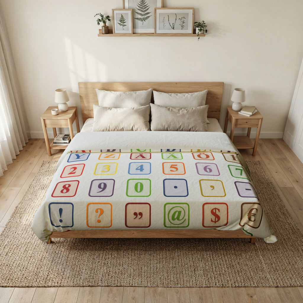 Colorful Alphabet and Symbols Cotton Duvet Cover | Kids ABC Blocks Bedding
