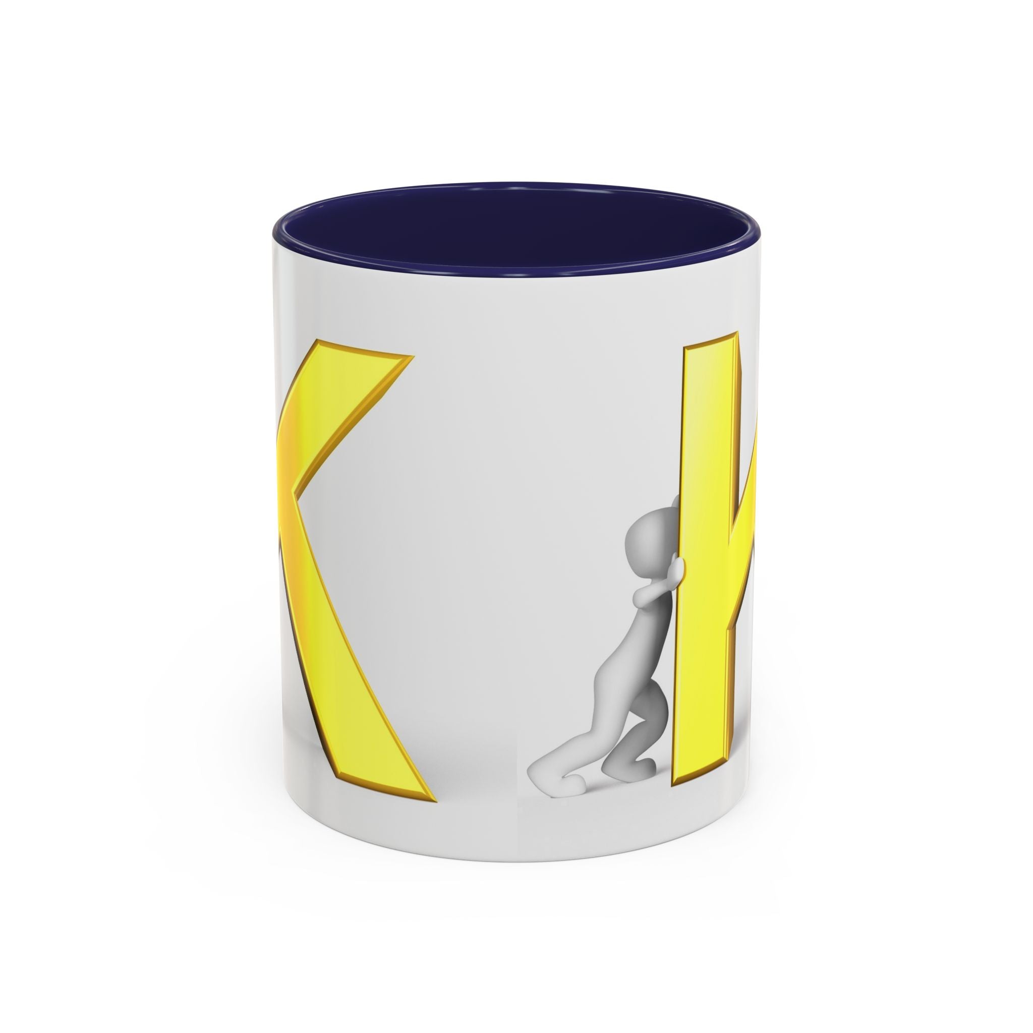 Tasse en céramique Motif Lettre K Jaune et Bonhomme Allumette | Tasse bicolore
