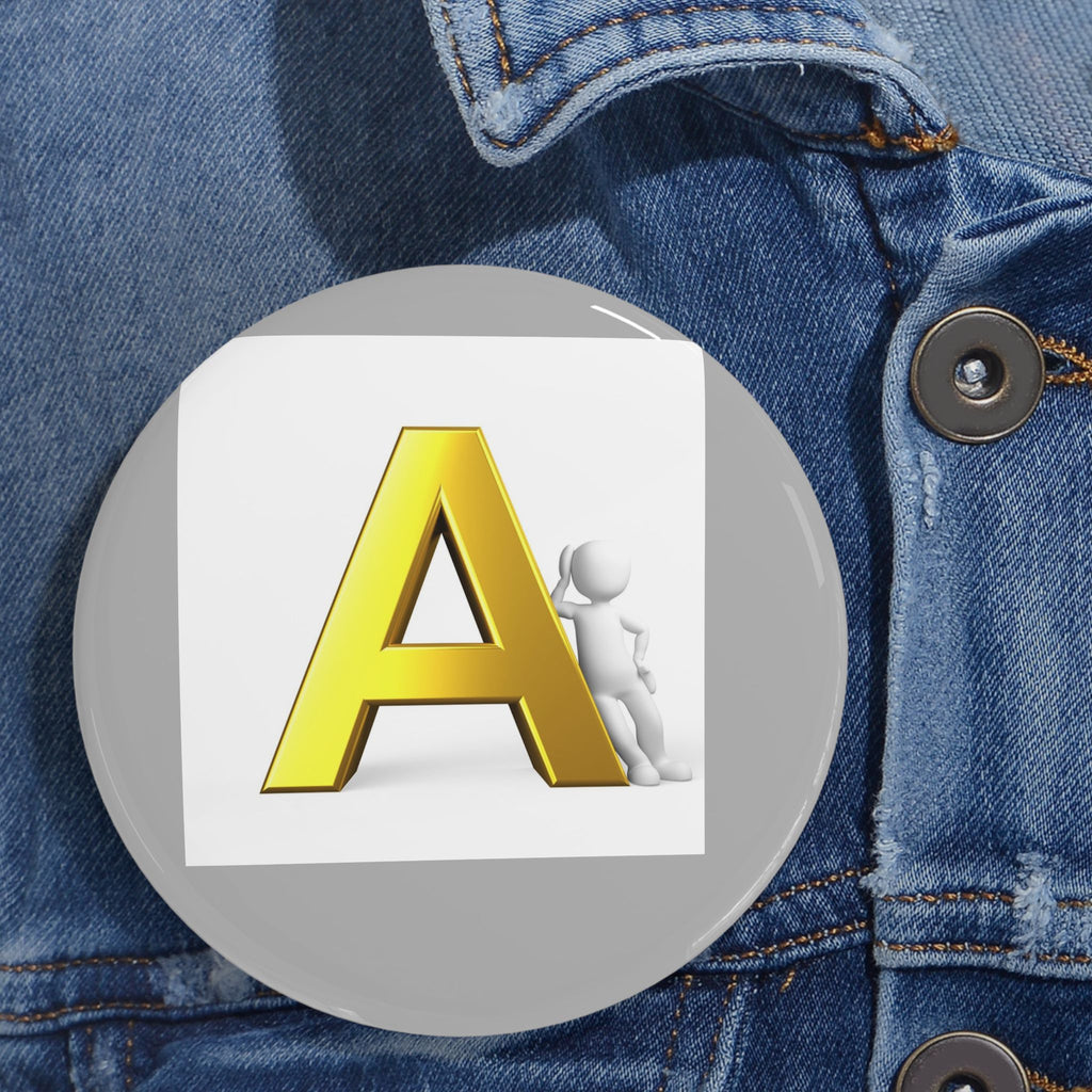 Yellow 3D Letter A Round Pin | Alphabet Initial Button Badge