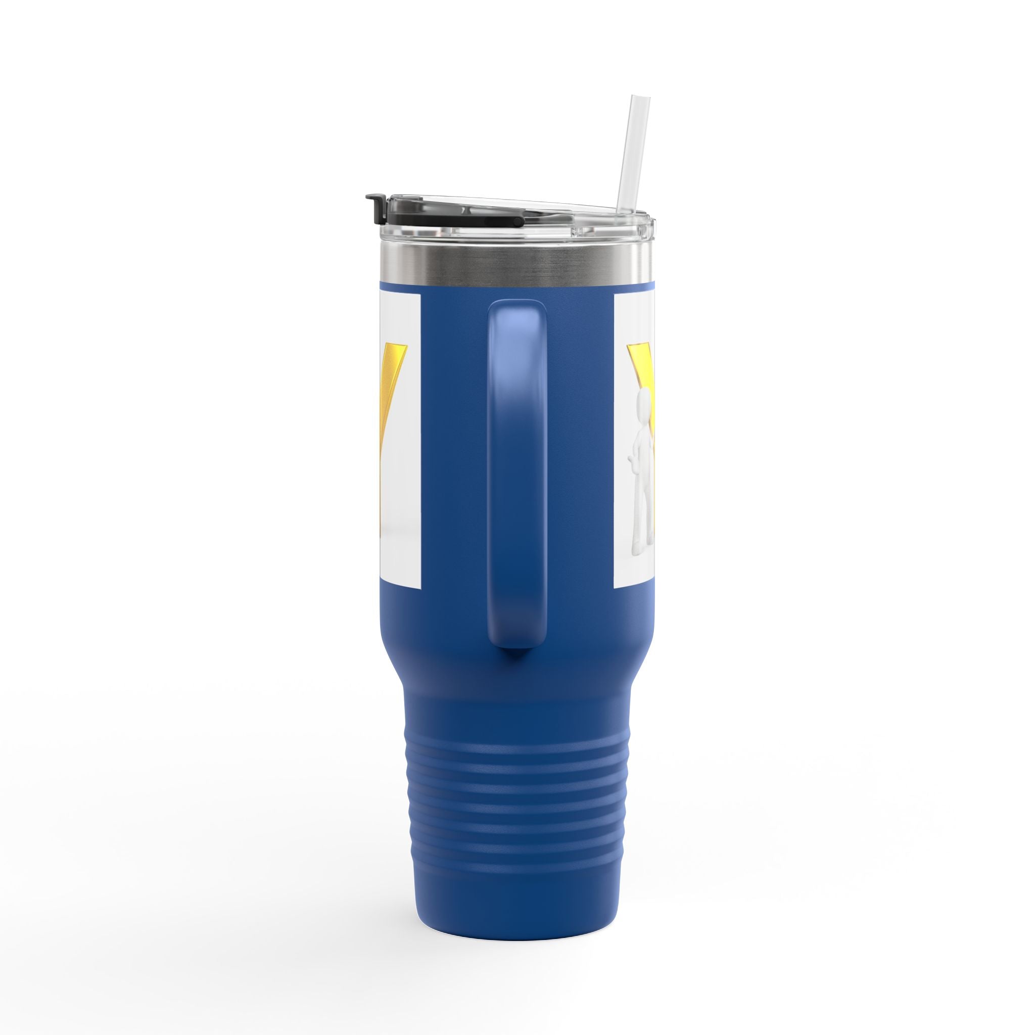 Yellow 3D Letter Y with Figure Travel Mug