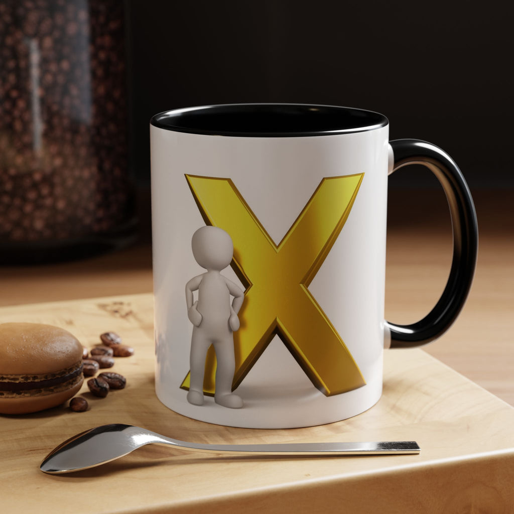 Mug à anse avec lettre X dorée et figurine 3D | Mug à café 11oz 15oz
