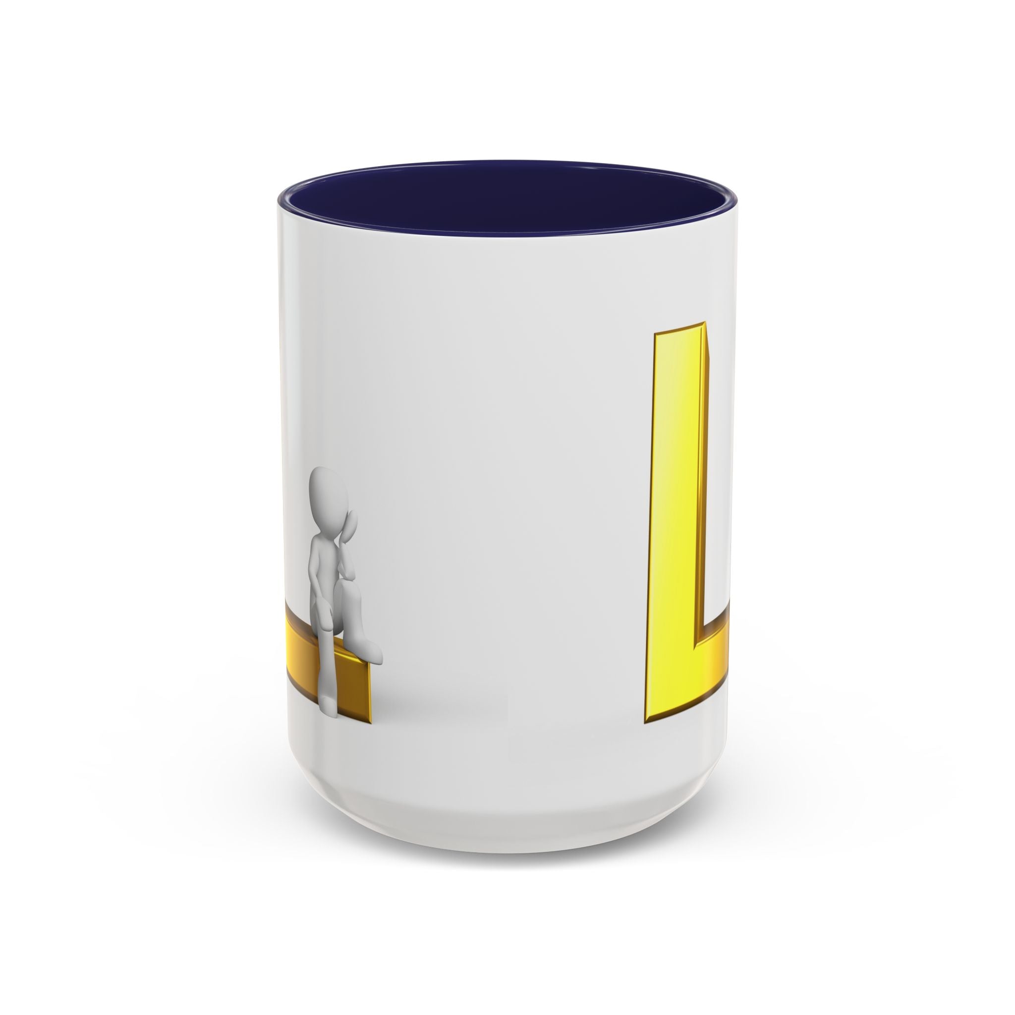 Mug 3D Personne assise sur la lettre L en Or | Mug à anse colorée 325ml 444ml