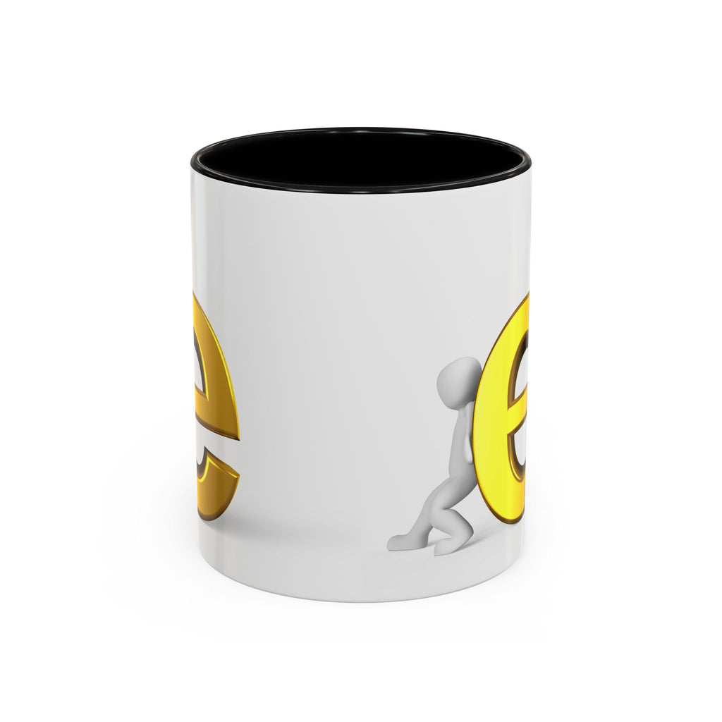 3D Stick Figure Pushing Gold Letter e Accent Coffee Mug | Black Handle, Interior