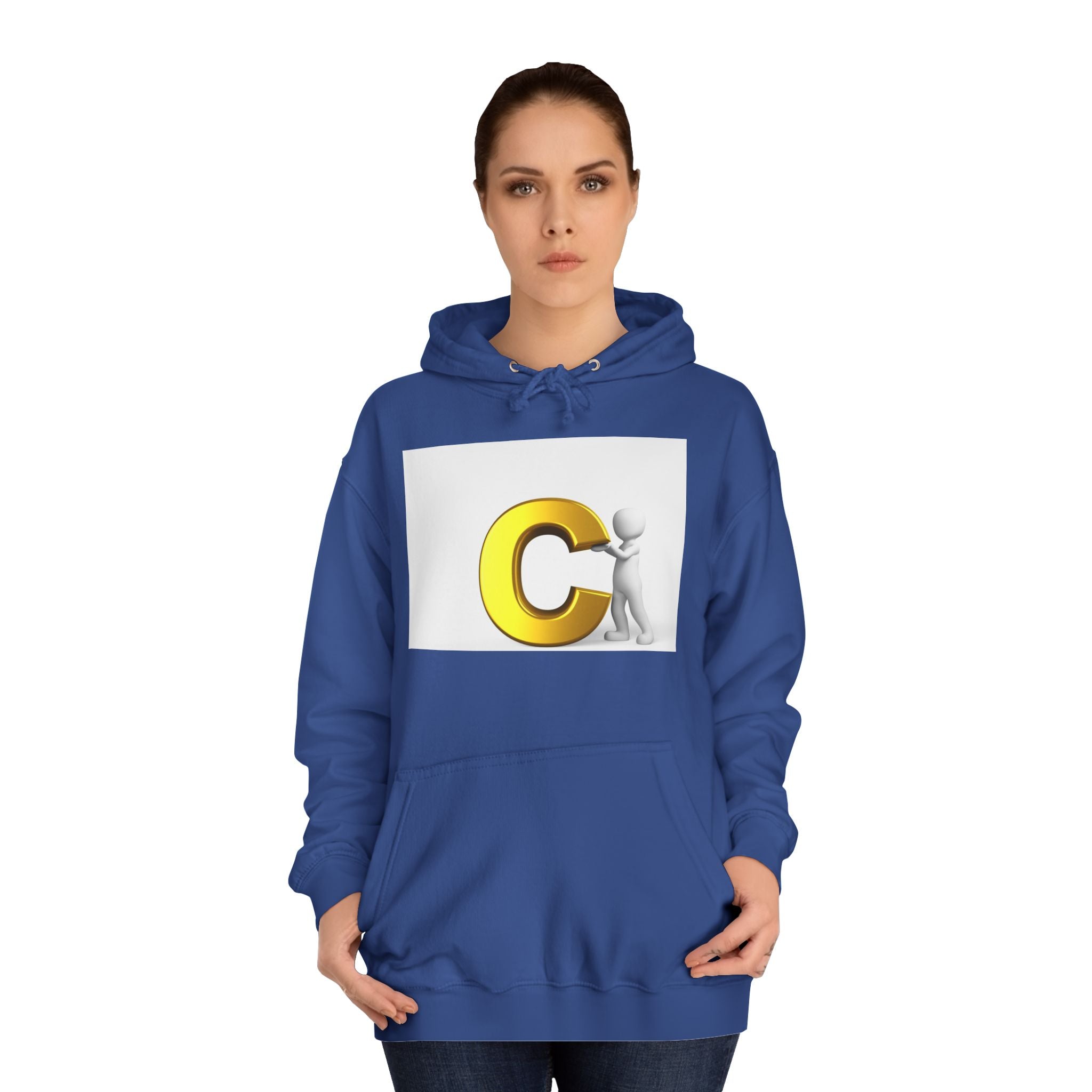 3D Yellow Letter C with Character Hoodie | Initial Monogram Sweatshirt