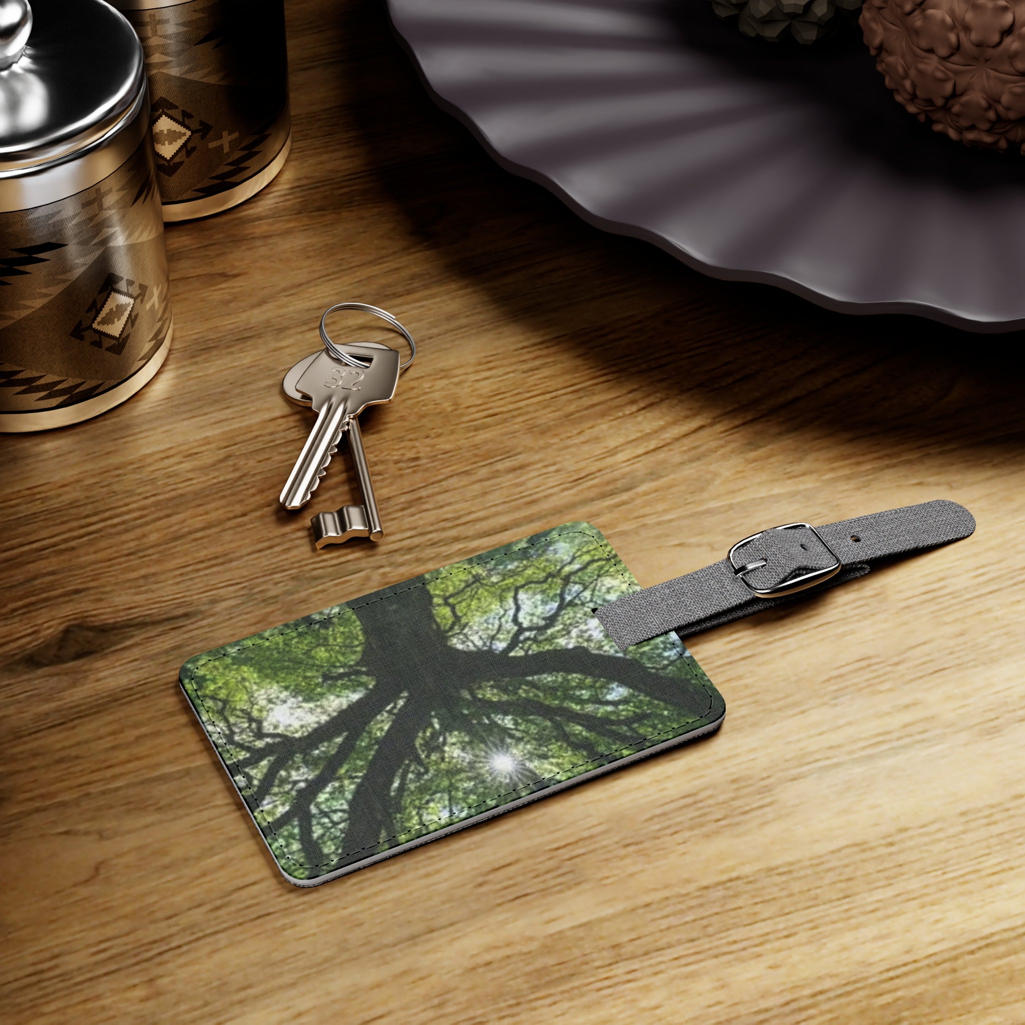 Sunlit Tree Canopy Luggage Tag | Green Forest Photo