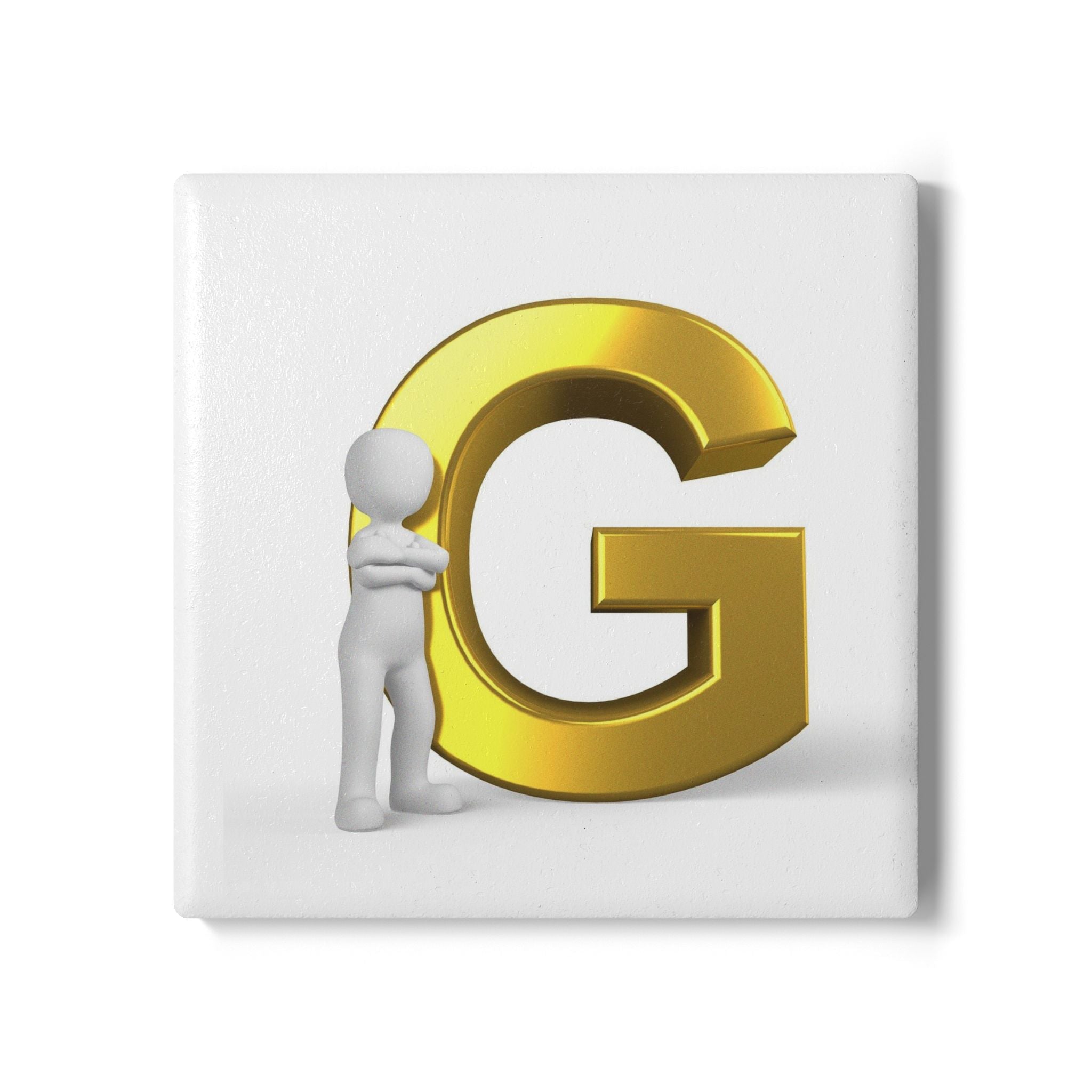 Gold Letter G with Figure Ceramic Coaster | Monogram Initial Coaster