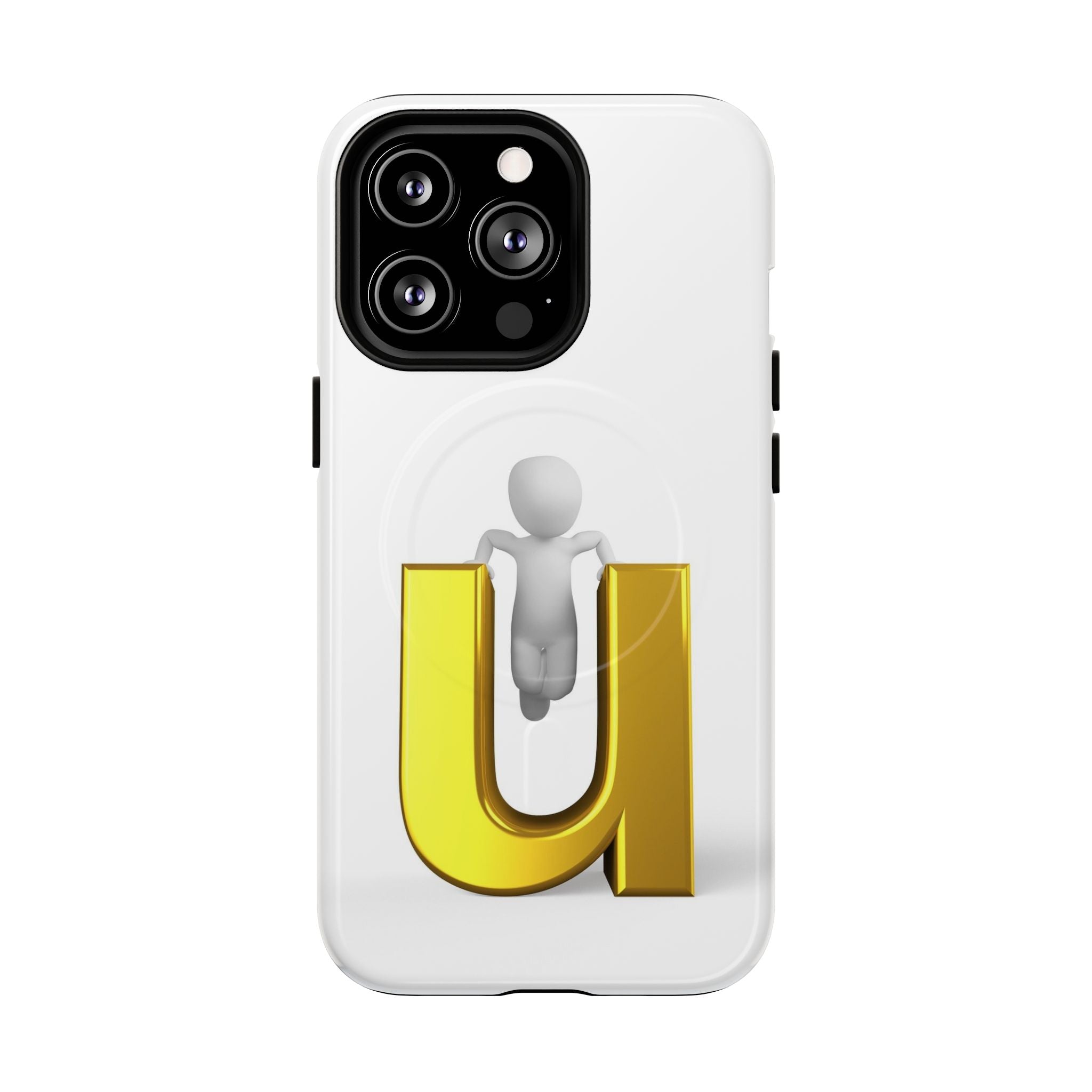 Coque de téléphone 3D Personnage avec Lettre U Dorée | Coque Magnétique Robuste