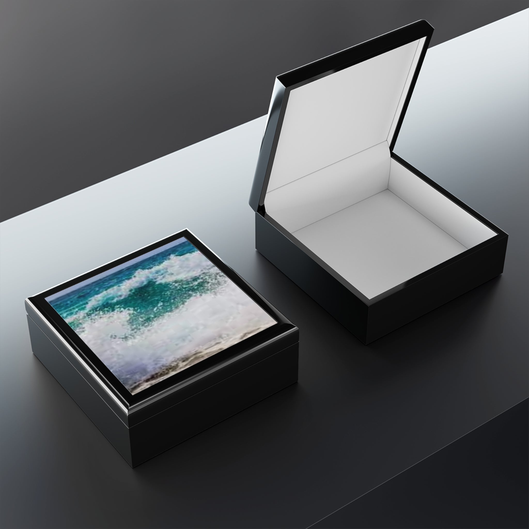 Ocean Wave Jewelry Box | Seascape Trinket Box, Coastal Home Decor