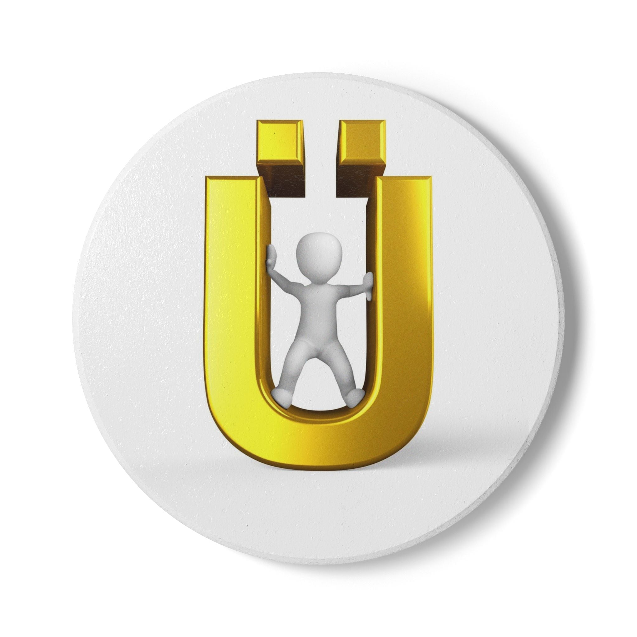 Gold Letter Ü with Figurine Ceramic Coaster | 3D Letter U Drink Mat