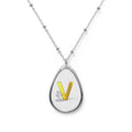 Personalized Oval Initial Necklace — Gold Letter V Pendant