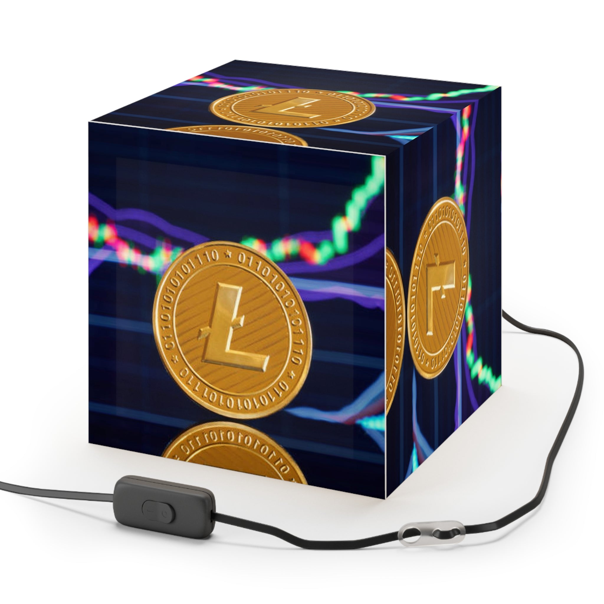 Litecoin Crypto Coin Pattern Light Cube Lamp | Cryptocurrency Decor, Trading Chart Design
