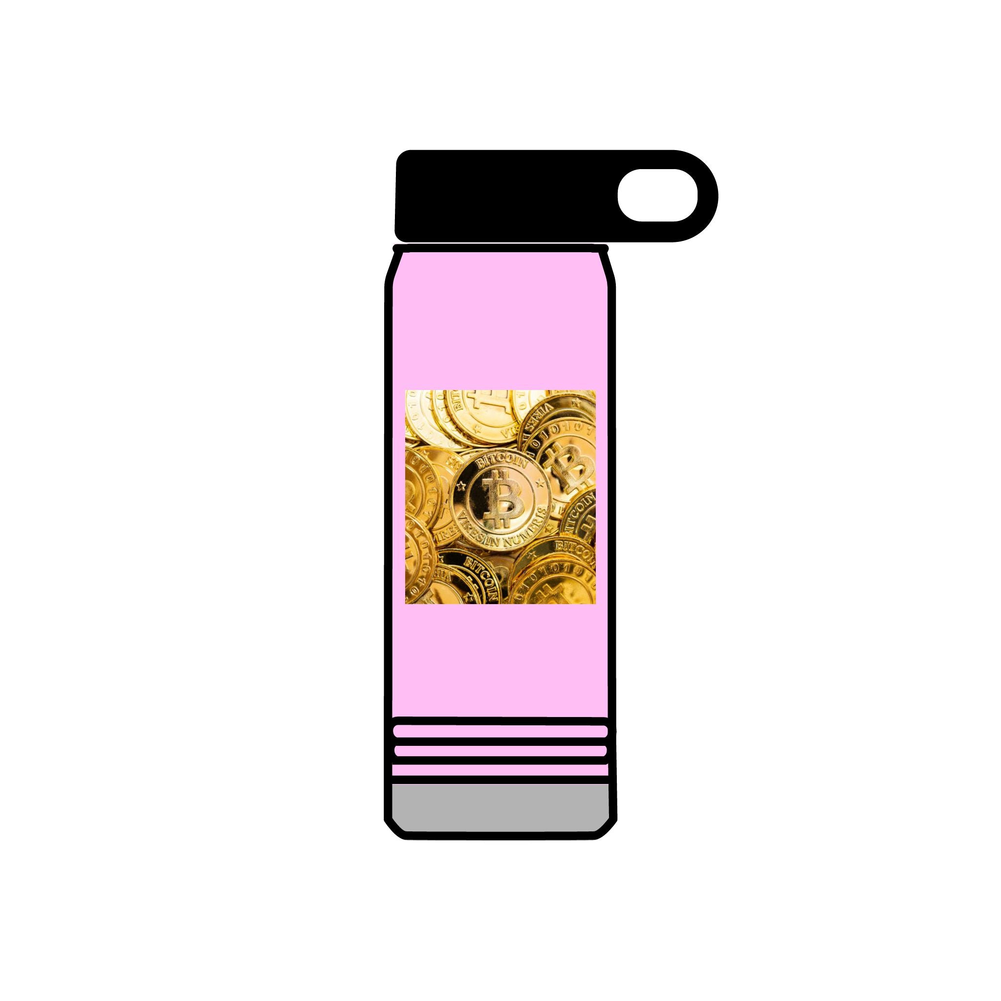 Gold Bitcoin Coin Pattern Water Bottle | Crypto Cryptocurrency Design