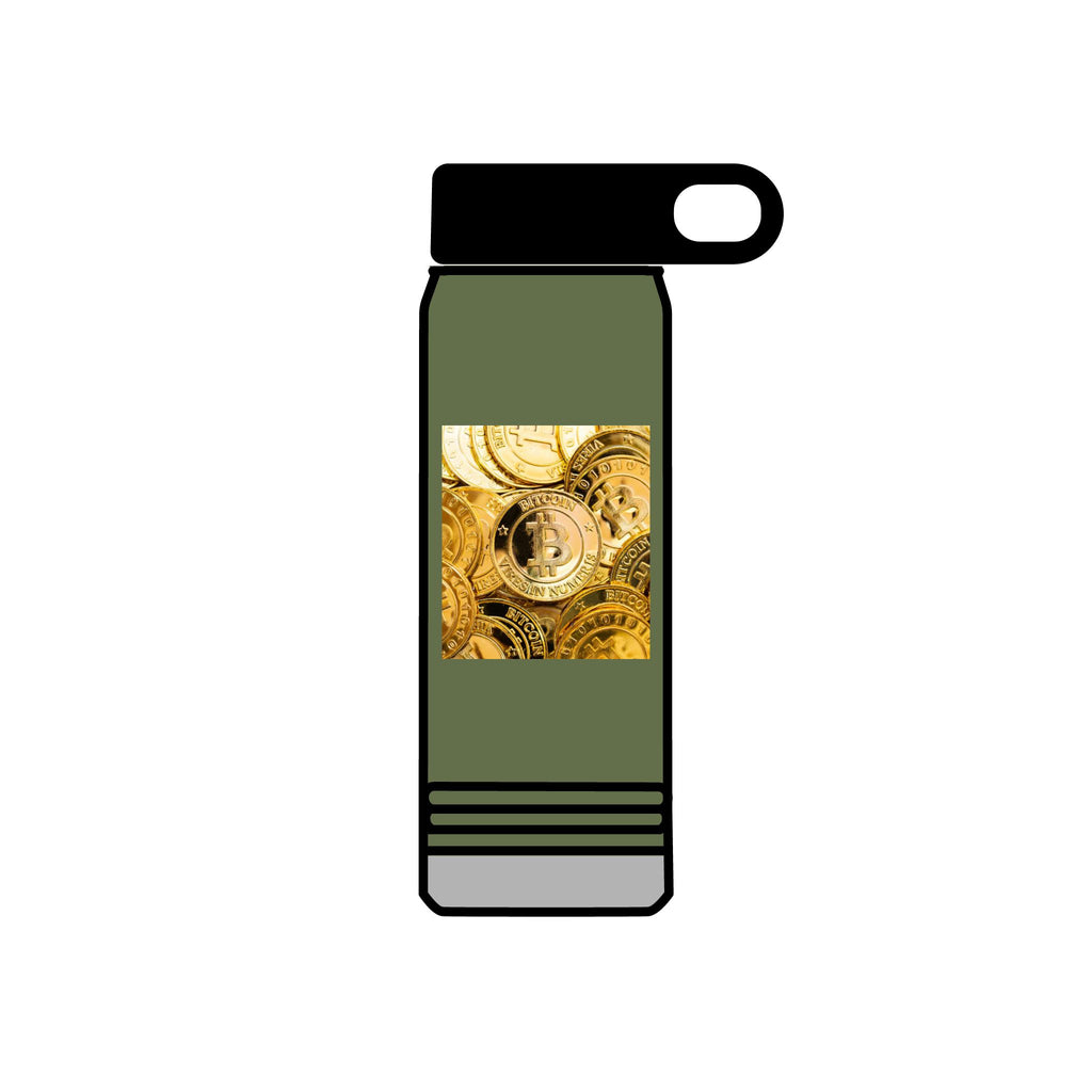 Gold Bitcoin Coin Pattern Water Bottle | Crypto Cryptocurrency Design