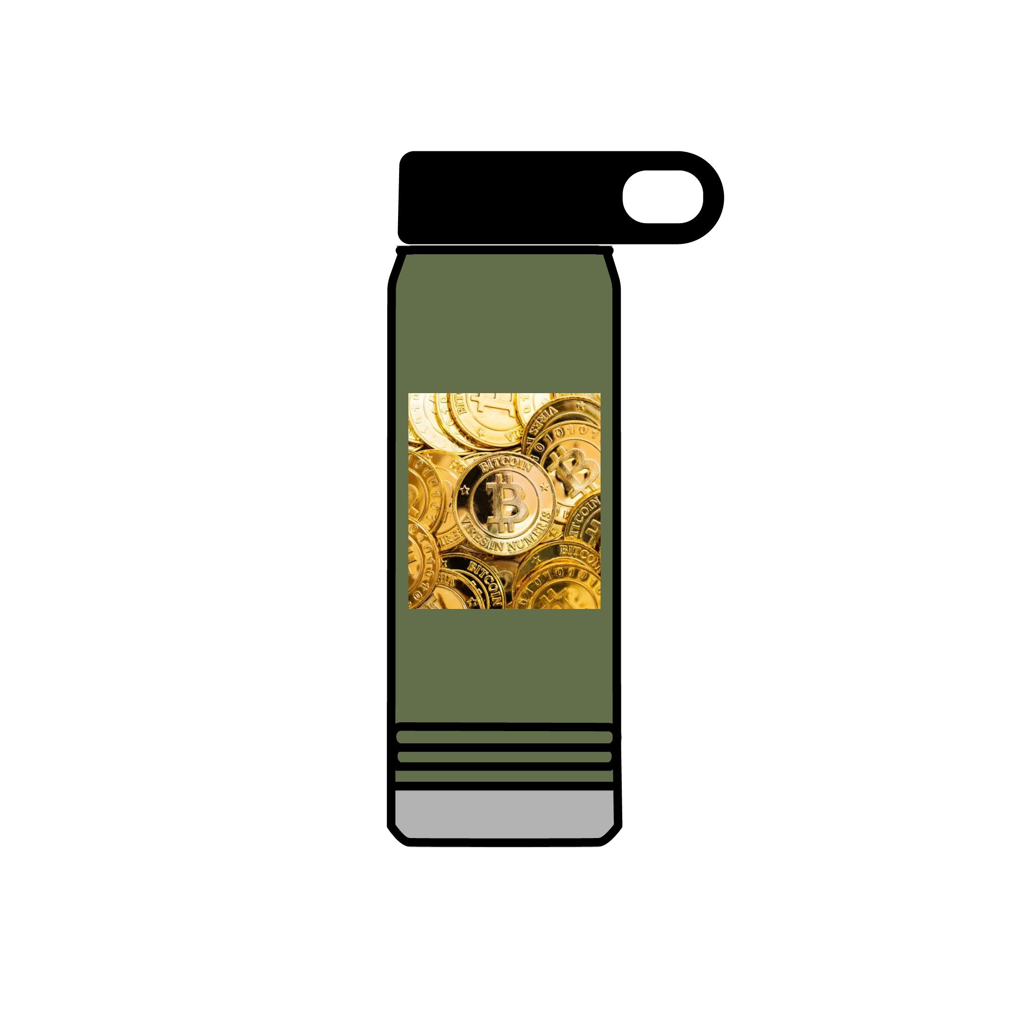 Gold Bitcoin Coin Pattern Water Bottle | Crypto Cryptocurrency Design