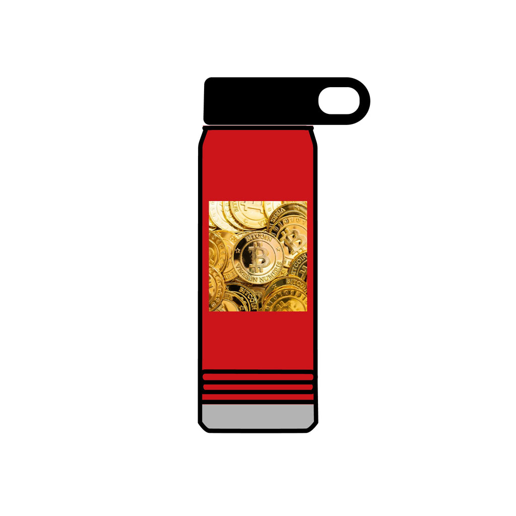 Gold Bitcoin Coin Pattern Water Bottle | Crypto Cryptocurrency Design