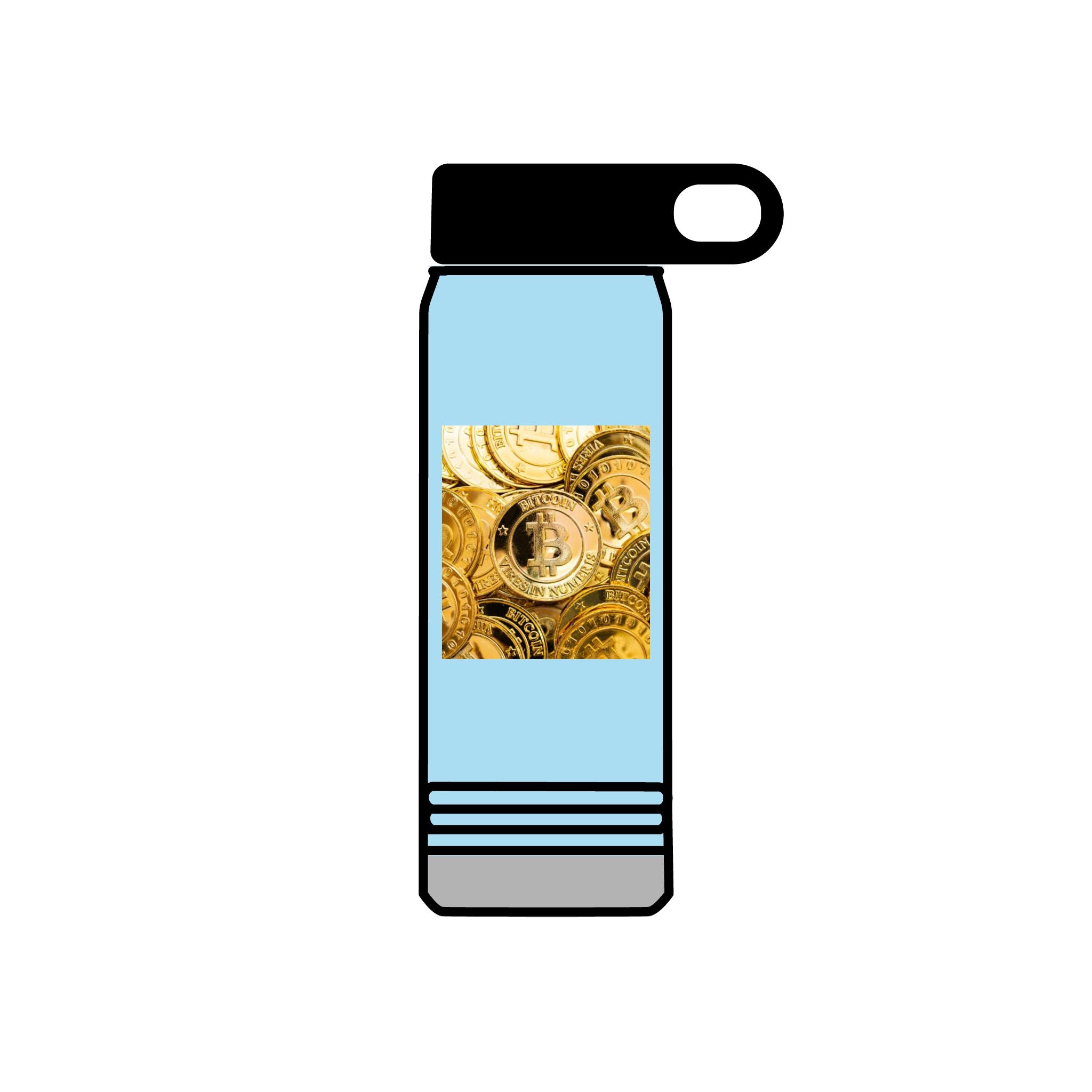 Gold Bitcoin Coin Pattern Water Bottle | Crypto Cryptocurrency Design
