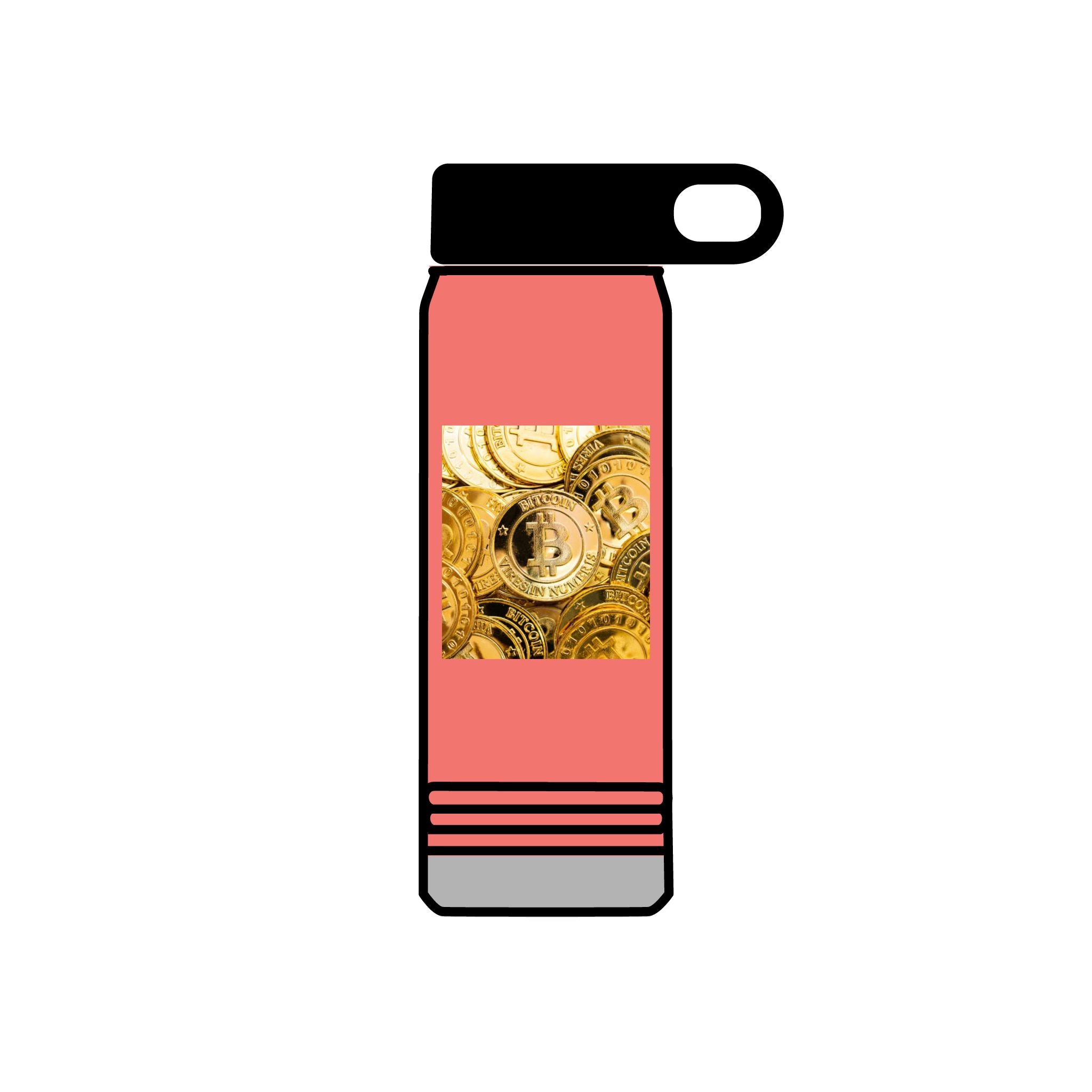 Gold Bitcoin Coin Pattern Water Bottle | Crypto Cryptocurrency Design
