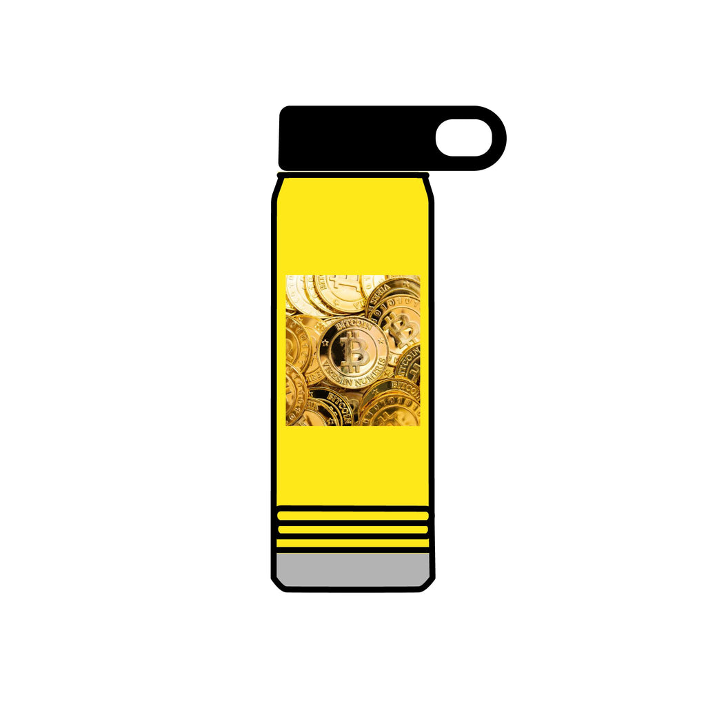 Gold Bitcoin Coin Pattern Water Bottle | Crypto Cryptocurrency Design