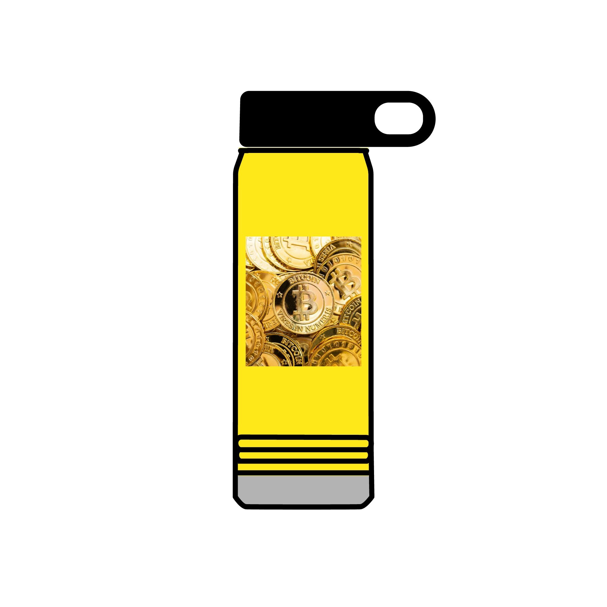 Gold Bitcoin Coin Pattern Water Bottle | Crypto Cryptocurrency Design