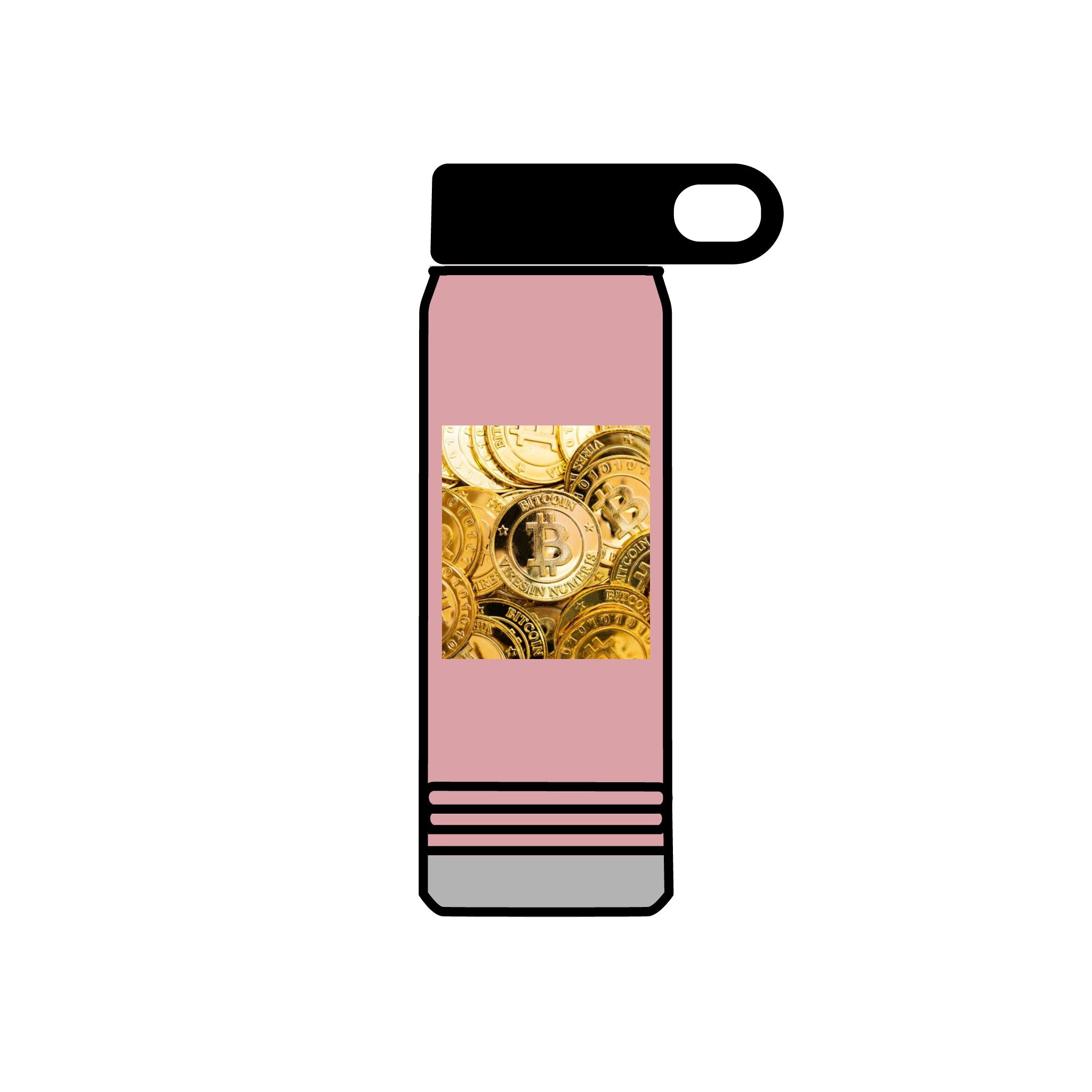 Gold Bitcoin Coin Pattern Water Bottle | Crypto Cryptocurrency Design
