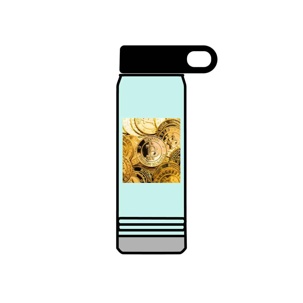 Gold Bitcoin Coin Pattern Water Bottle | Crypto Cryptocurrency Design