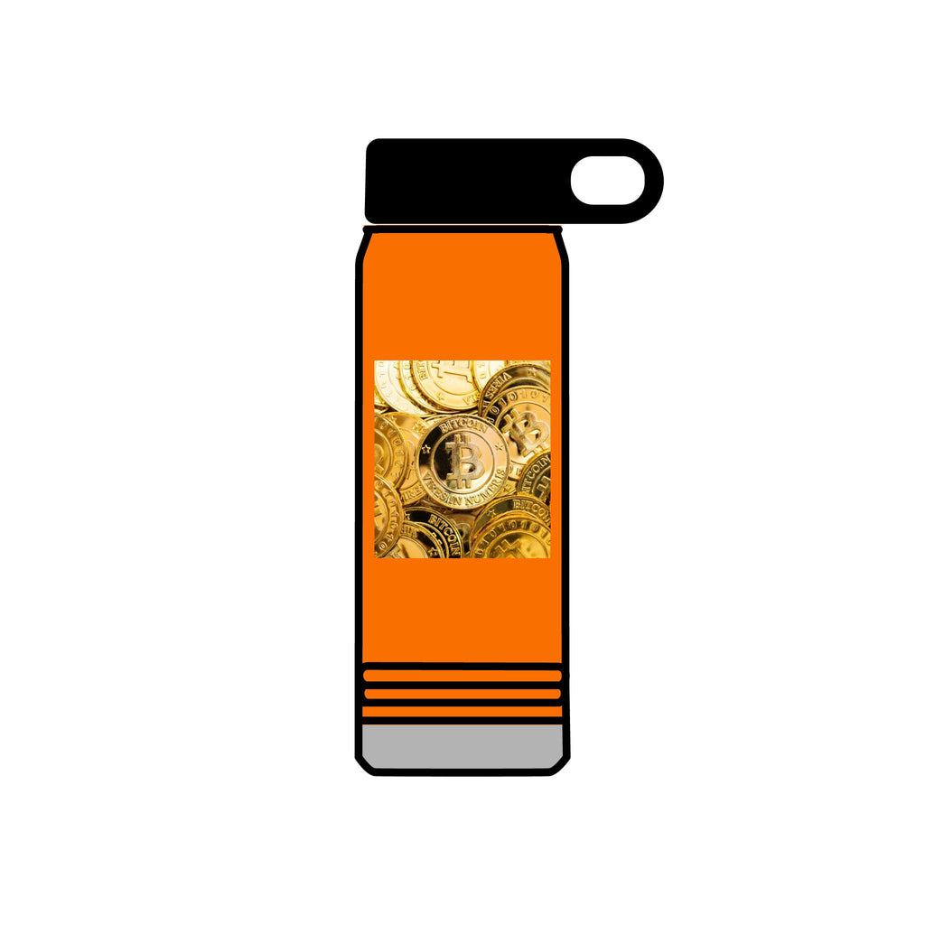 Gold Bitcoin Coin Pattern Water Bottle | Crypto Cryptocurrency Design