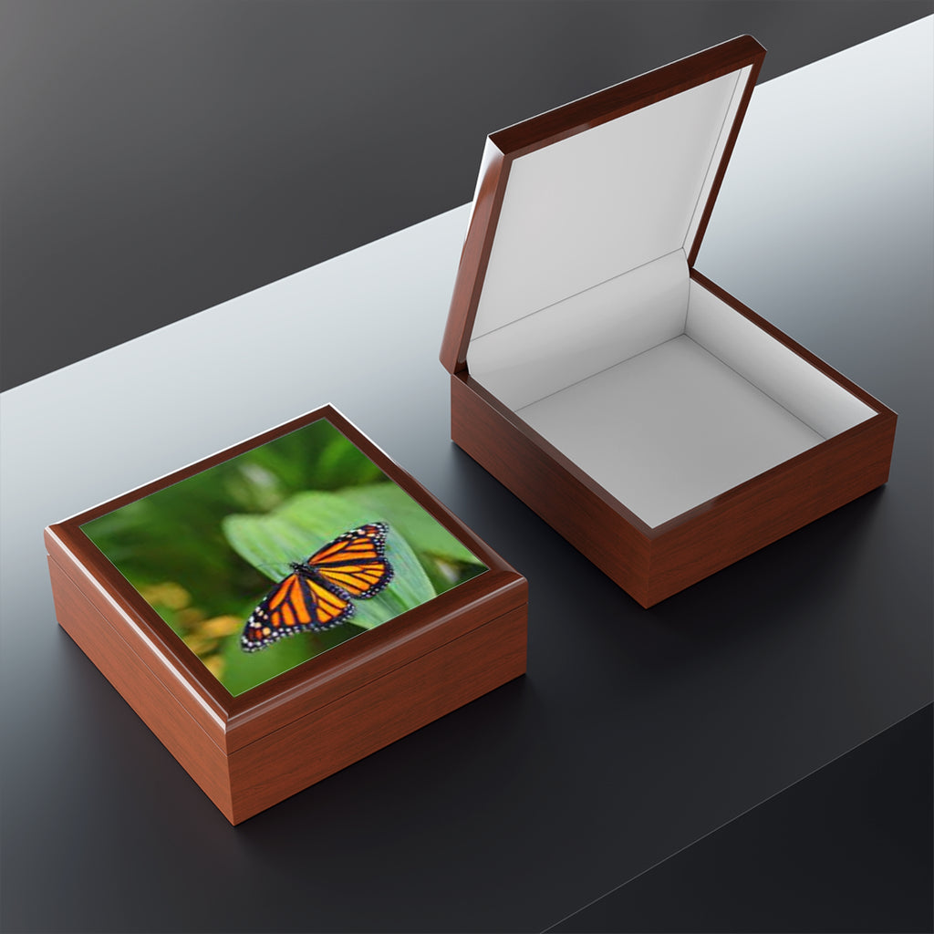 Monarch Butterfly Jewelry Box | Floral Green Nature Keepsake