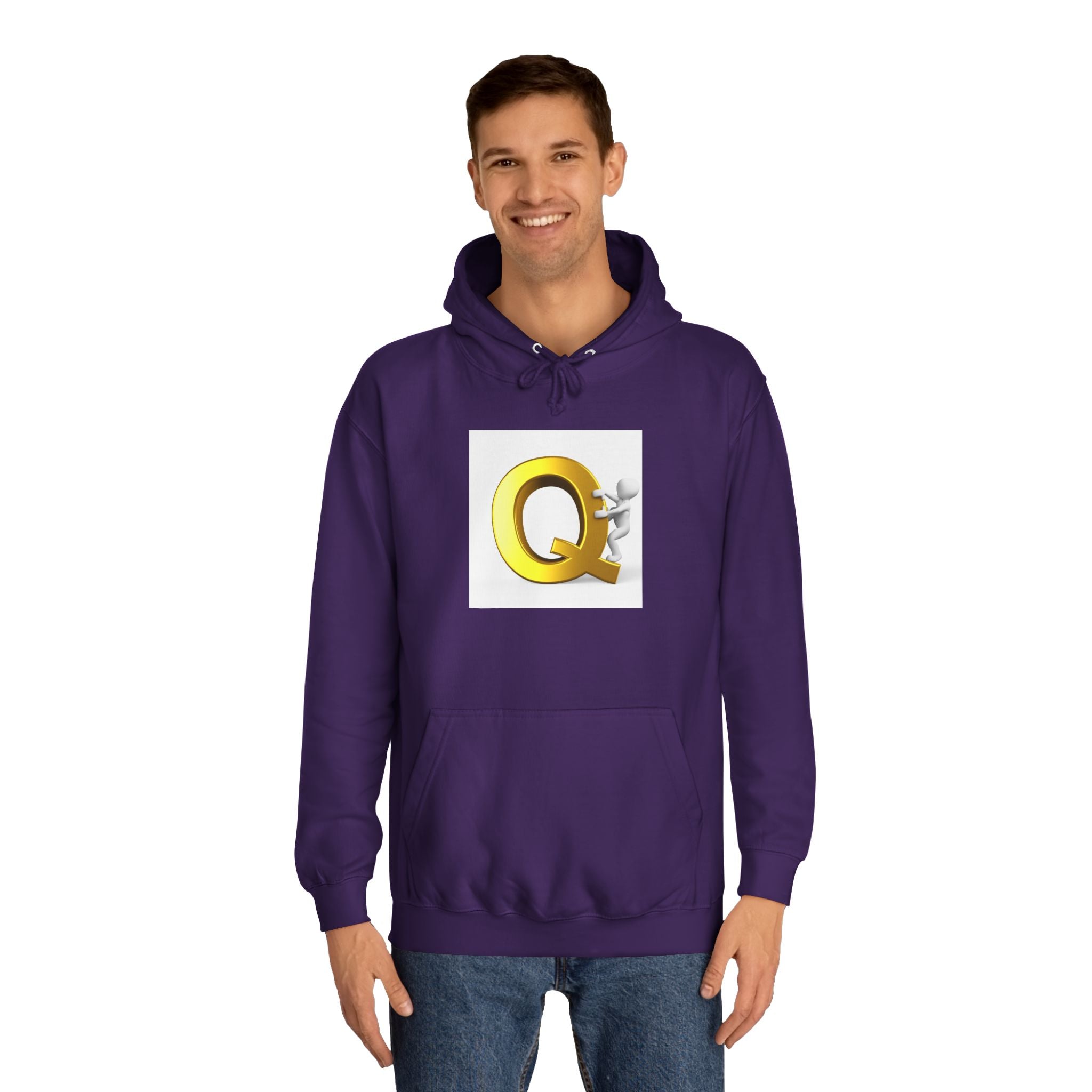 Golden Q Letter Hoodie | 3D Character Climbing Initial Sweatshirt