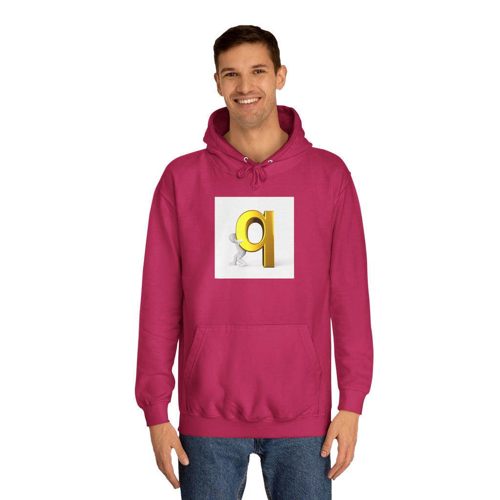Gold Letter Q Hoodie | 3D Figure Pushing Q Graphic