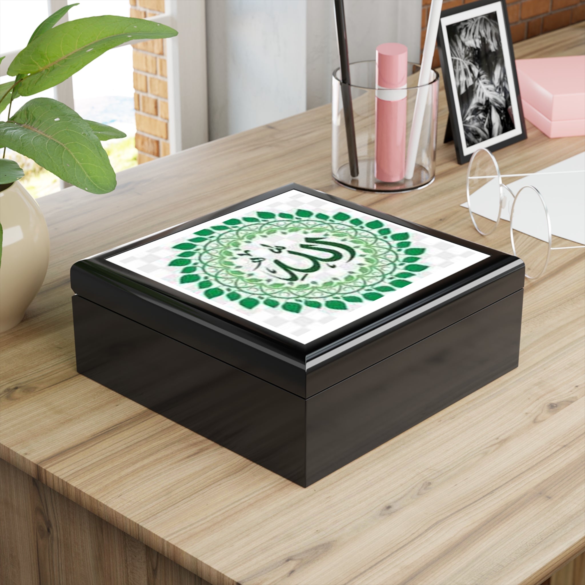 Allah Calligraphy Jewelry Box | Islamic Leaf Mandala Trinket Box