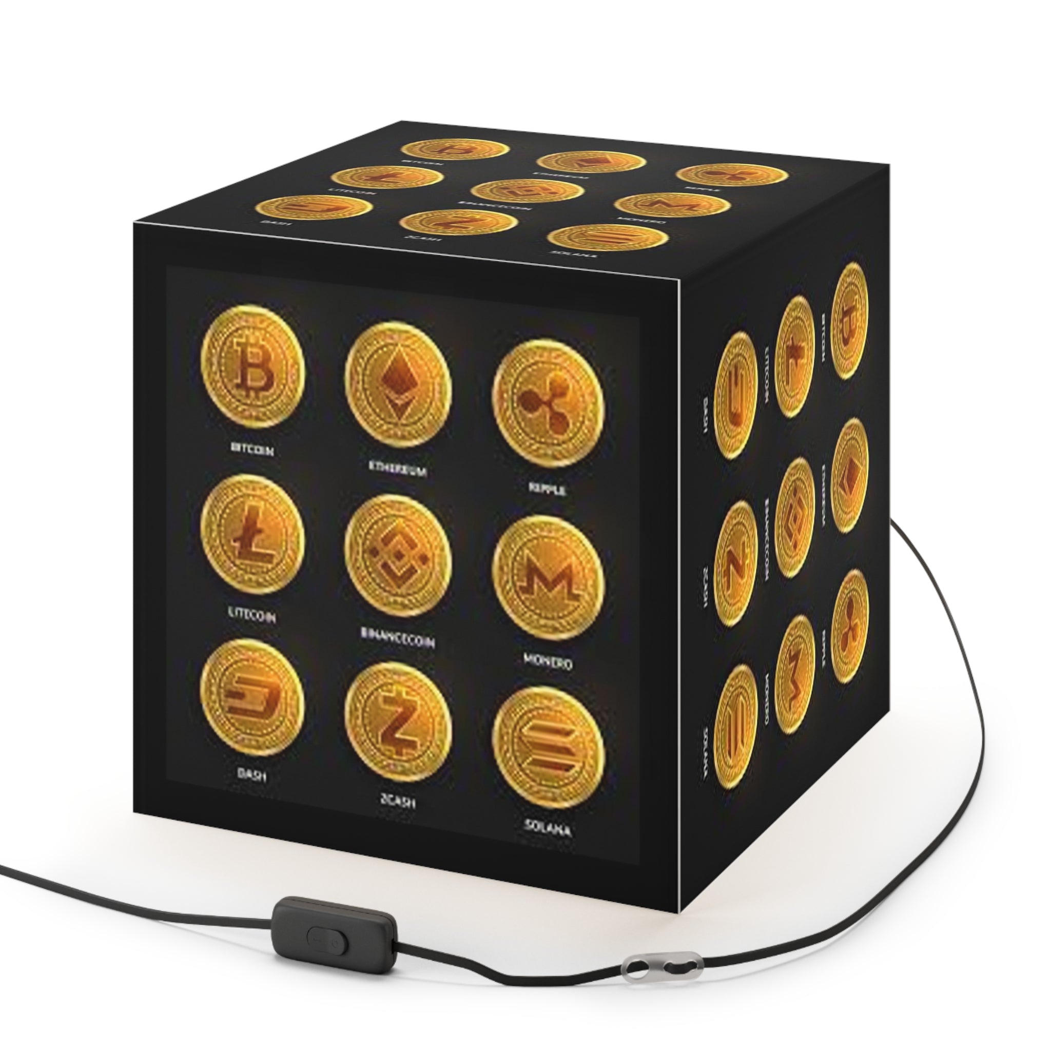 Cryptocurrency Coin Icons Light Cube Lamp | Bitcoin Ethereum Ripple Litecoin
