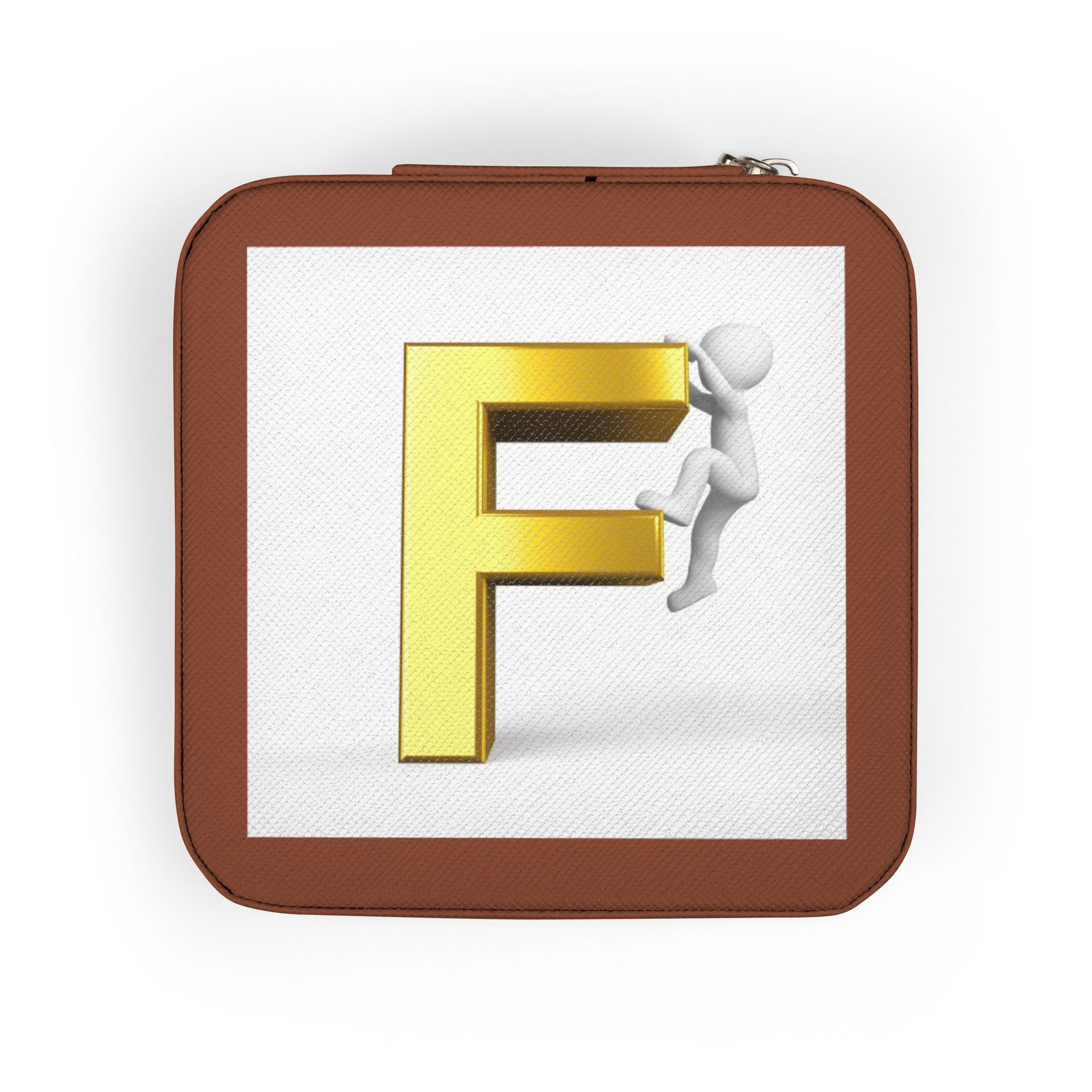 Gold Letter F Monogram Jewelry Travel Case | Compact Portable Jewelry Organizer