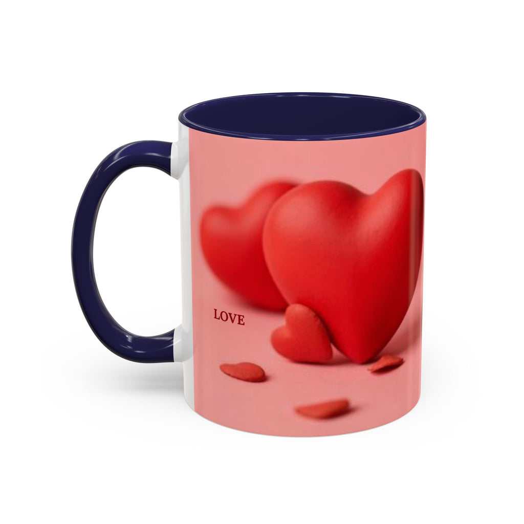 Red Heart Love Design Accent Coffee Mug | Valentine Heart Ceramic Mug