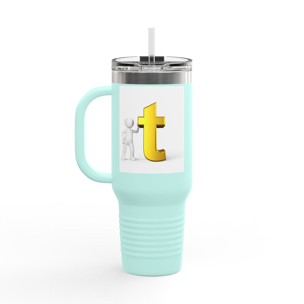 3D Stick Figure with Gold Letter T Insulated Travel Mug 40oz | Tall Tumbler