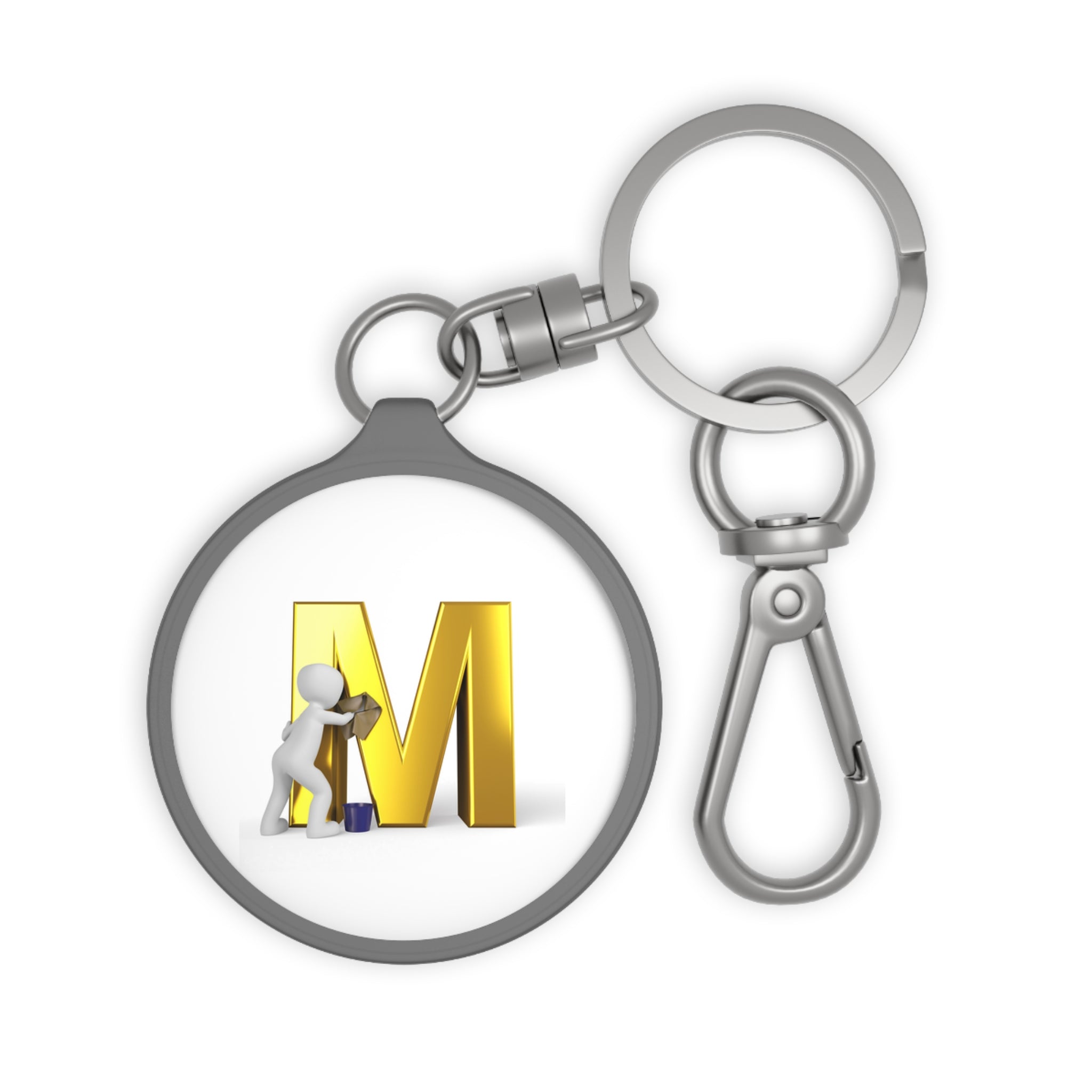 Gold Letter M with Cleaner Icon Keyring Tag | Round Keychain
